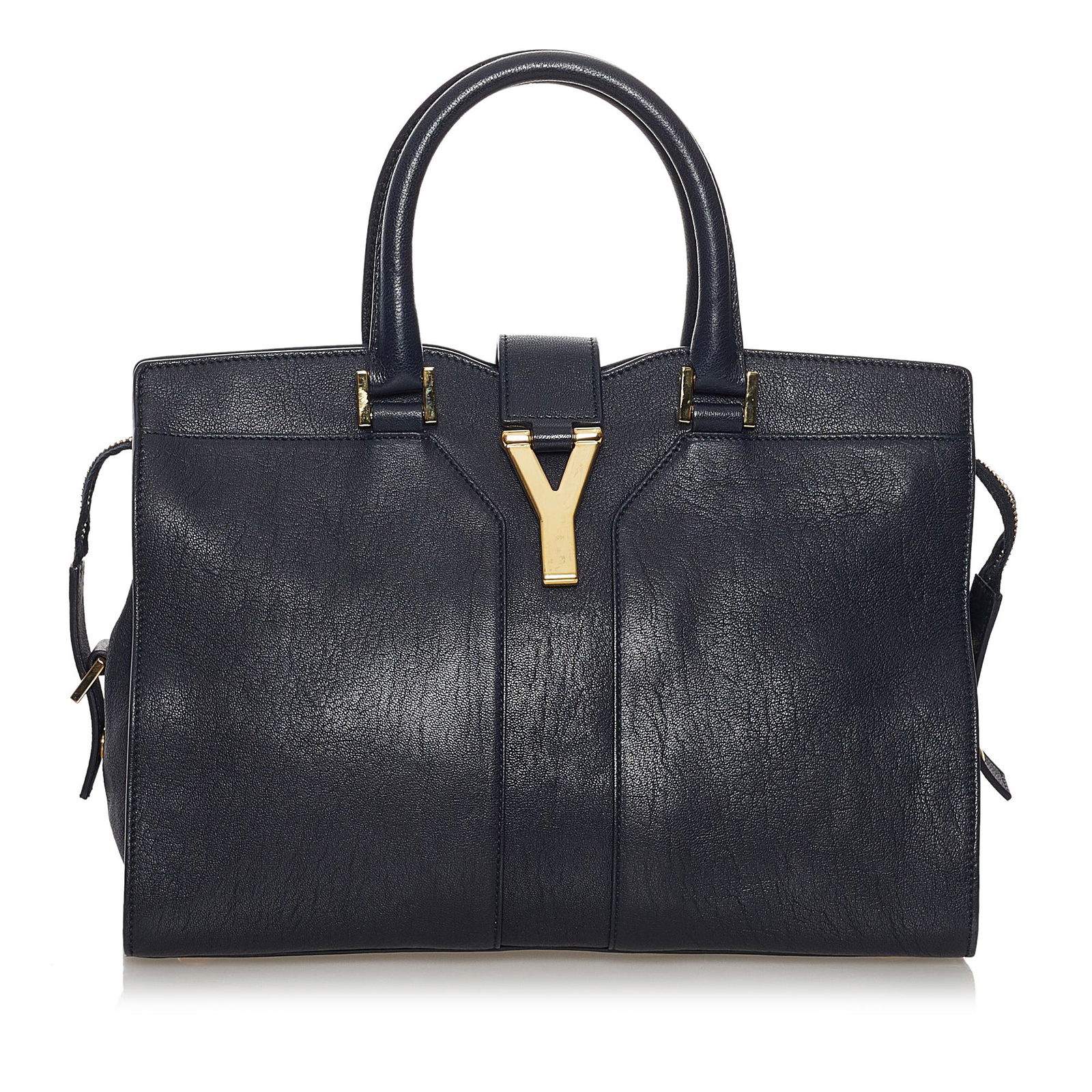 YSL Cabas Chyc Ligne Leather Satchel: YSL Cabas Chyc Ligne Leather Satchel The Cabas Chyc satchel features a leather body rolled leather handles a flat strap a top strap with a gold-tone Y hardware a top zip closure and interior zip and s
