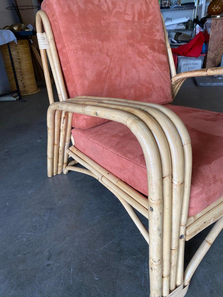 Restored Vintage Four-Strand Staple Arm Rattan Lounge Chair by Paul Lazslo: Restored Vintage Four-Strand Staple Arm Rattan Lounge Chair by Paul Lazslo Creator: Paul Laszlo (Designer) Dimensions: Height: 30.980 in. (78.69 cm) Dimensions: Width: 30 in. (76.2 cm) Dimensions: Dep