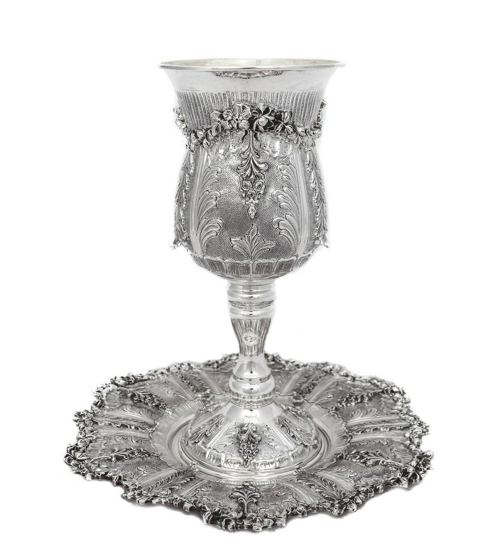925 STERLING SILVER HANDMADE LEAF DESIGN & FLORAL APPLIQUES LARGE CUP & TRAY: 925 STERLING SILVER HANDMADE LEAF DESIGN & FLORAL APPLIQUES LARGE CUP & TRAY Composition: Sterling Silver Maker: Made in Turkey Type: Cups & Goblets Fine 925 Sterling Silver Elijah / Eliyahu Passover 