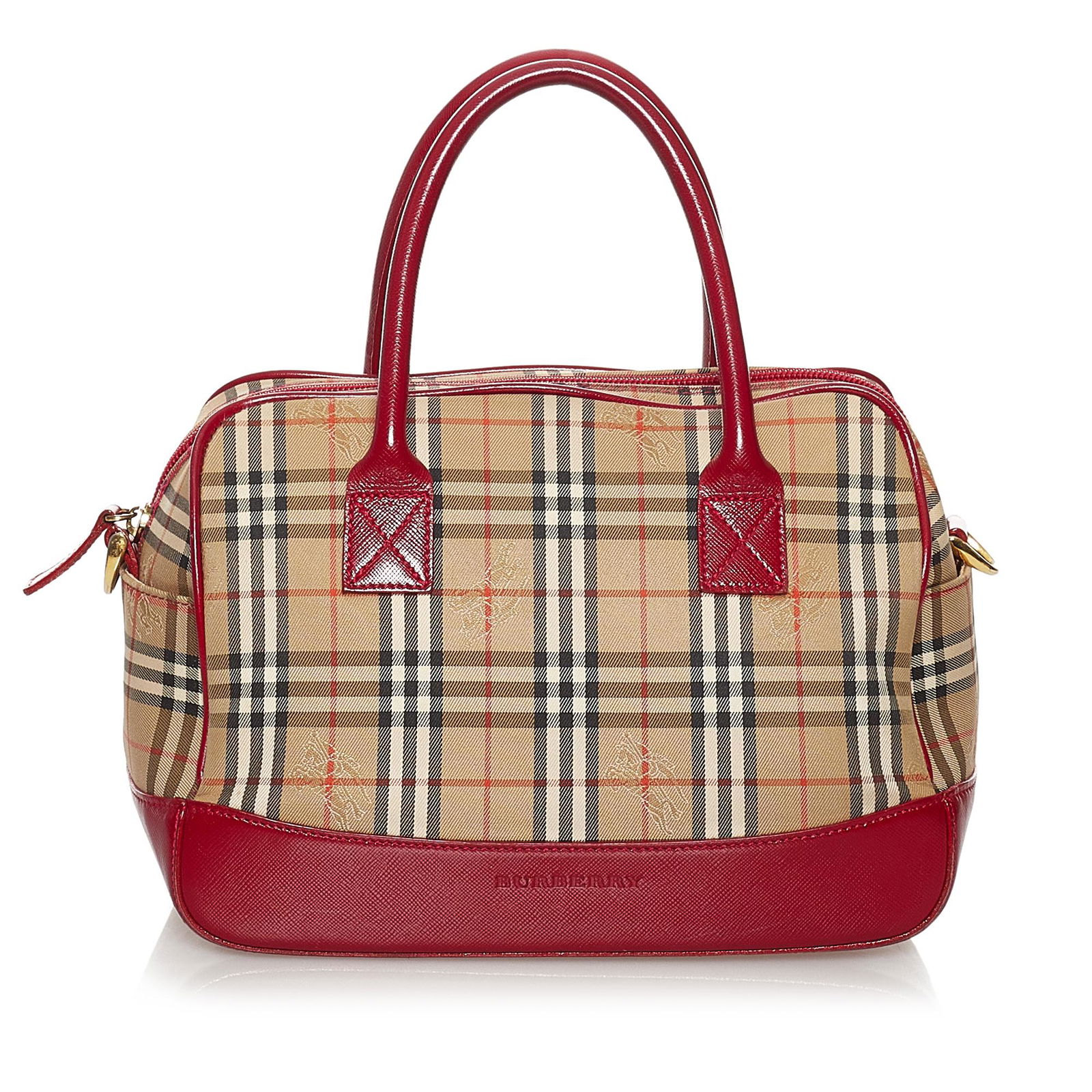 Burberry Haymarket Check Canvas Satchel: Burberry Haymarket Check Canvas Satchel This satchel features a canvas body with leather trim rolled leather handles a detachable flap leather strap a top zip closure and interior zip and slip pockets