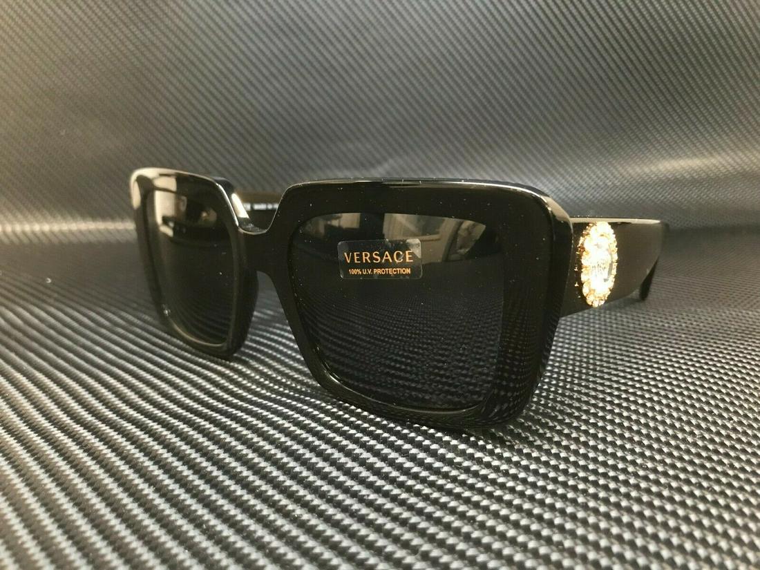 VERSACE VE4384B GB1 87 Black Grey Women's Sunglasses 54 mm: VERSACE VE4384B GB1 87 Black Grey Women's Sunglasses 54 mm Brand: Versace Frame Color: Black Type: Sunglasses Lens Material: Plastic Model: Versace VE4384B Style: Square Frame Material: Acetate Featur