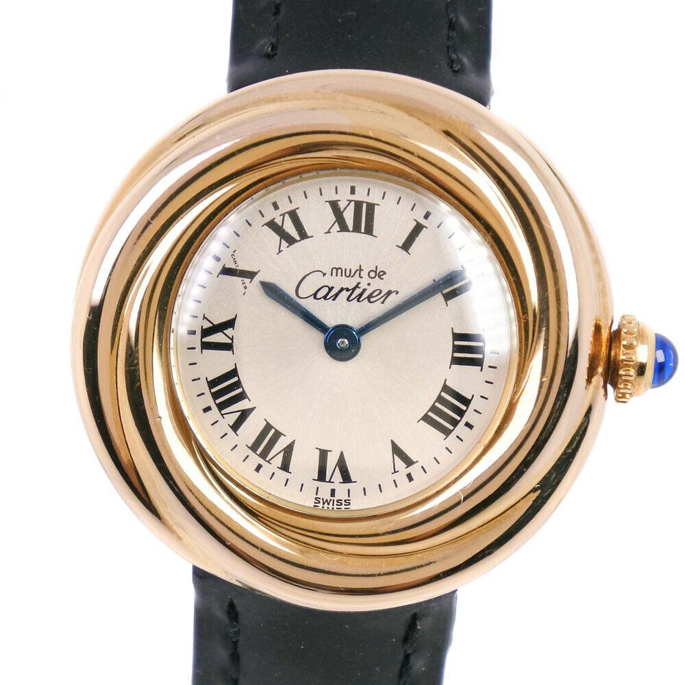 Cartier Must Trinity Vermeil Quartz Round Silver 925 Leather Ladies: Cartier Must Trinity Vermeil Quartz Round Silver 925 Leather Ladies Brand: Cartier Type: Wristwatch Pre-Owned The BIDHAUS Guarantee: All items in this auction are guaranteed authentic and come with a 