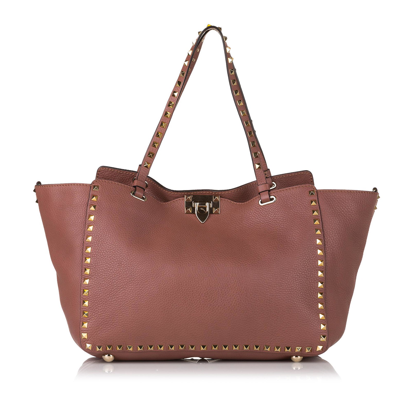Valentino Rockstud Leather Satchel: Valentino Rockstud Leather Satchel This satchel features a leather body with rock studs flat leather handles a studded flat leather strap a top flip lock closure a zip closure and interior zip and ope