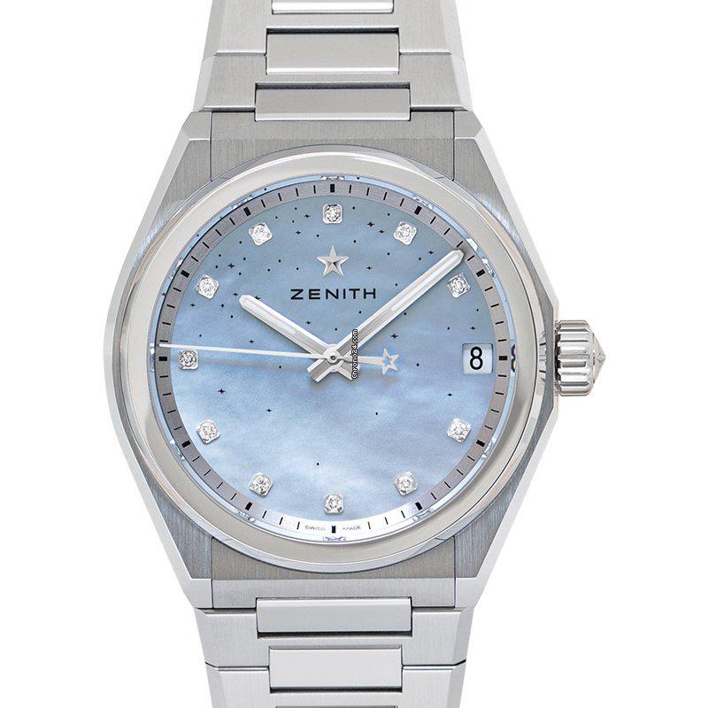 Zenith 03.9200.670/03.MI001 - Defy Midnight Automatic Mother of Pearl Dial Diamond Indexes Unisex: Zenith 03.9200.670/03.MI001 - Defy Midnight Automatic Mother of Pearl Dial Diamond Indexes Unisex Brand: Zenith Model: Defy Dealer product code: 18734A Movement: Automatic Case material: Steel Bracele