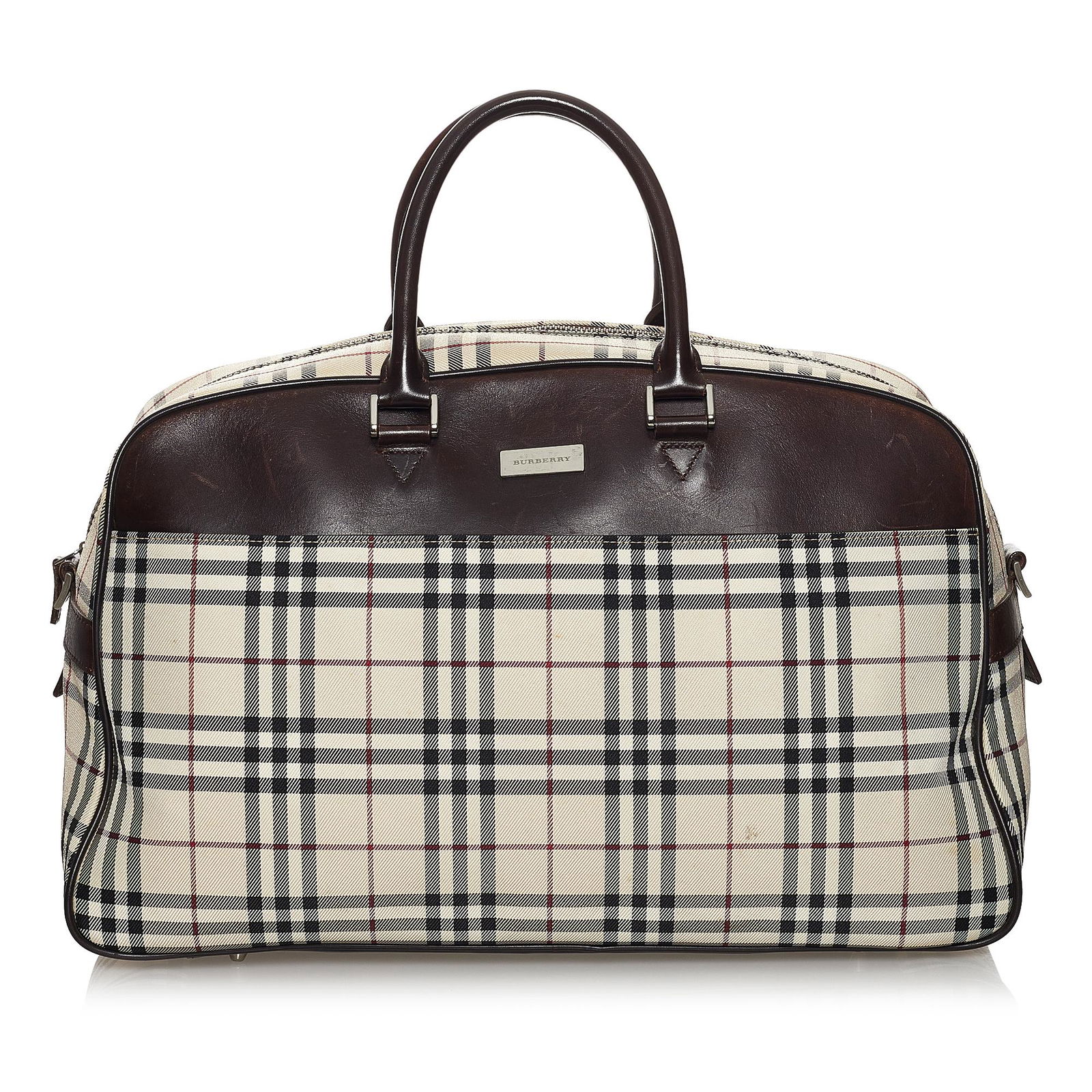 Burberry House Check Canvas Boston Bag: Burberry House Check Canvas Boston Bag This boston bag features a canvas body with leather trim rolled leather handles a top zip closure and interior slip pockets. Brand: Burberry Model: House Check C