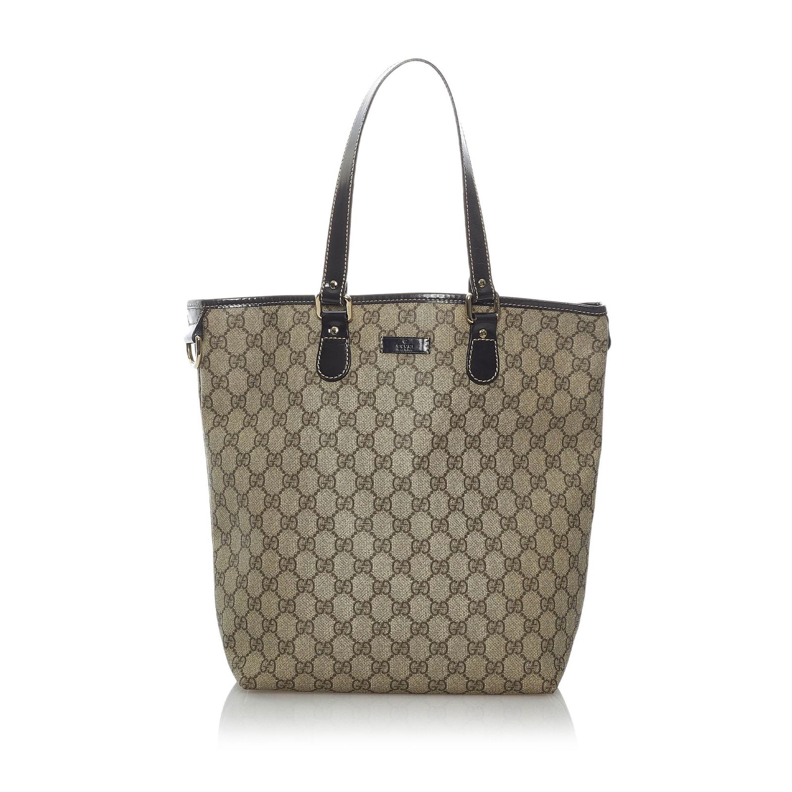 Gucci GG Supreme Tote Bag: Gucci GG Supreme Tote Bag This tote bag features a coated canvas body flat leather handles a top zip closure and an interior zip pocket. Brand: Gucci Model: GG Supreme Tote Bag Origin: Italy Category: