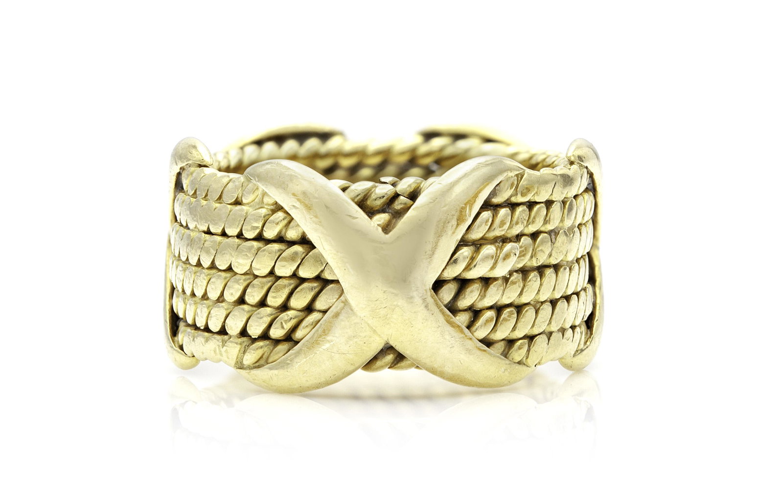 Tiffany & Co. Schlumberger Rope 6 Row X Ring: Tiffany & Co. Schlumberger Rope 6 Row X Ring Finely crafted in 18k yellow gold.Signed by Tiffany & Co. and Jean Shlumberger.Size 5 1/4 The BIDHAUS Guarantee: All items in this auction are guaranteed a