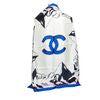 Chanel White Silk Blue CC Logo Scarf: Chanel White Silk Blue CC Logo Scarf Condition: New Era: Contemporary; 2000s Dimensions: 36" L x 36" W Materials: silk Color: white/blue/black/pink New Chanel silk scarf with big red CC logo in the ce
