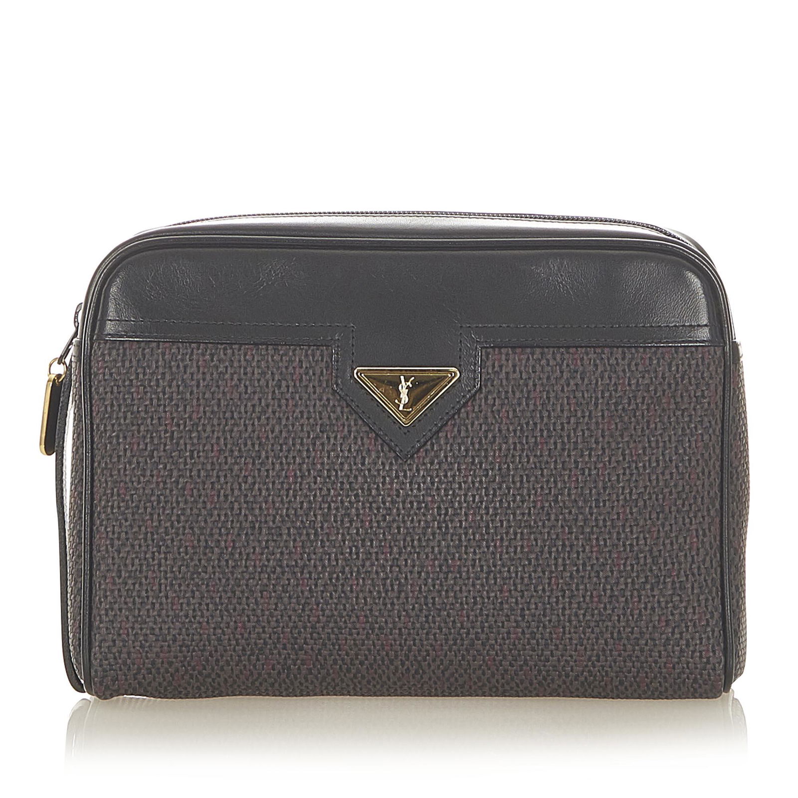 YSL Canvas Clutch Bag: YSL Canvas Clutch Bag This clutch bag features a canvas body with leather trim and a top zip closure. Brand: YSL Model: Canvas Clutch Bag Origin: France Category: Bags Color: Gray Style: Others Materi