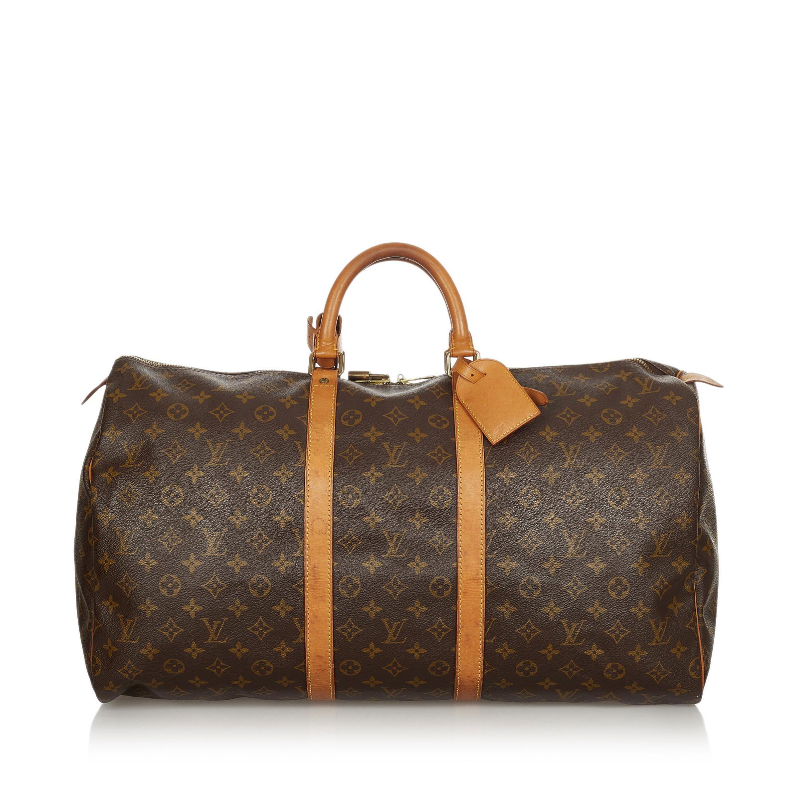 Louis Vuitton Monogram Keepall 55: Louis Vuitton Monogram Keepall 55 The Keepall 55 features a monogram canvas body rolled leather handles and a top zip closure. Brand: Louis Vuitton Model: Monogram Keepall 55 Origin: FRANCE Category: 