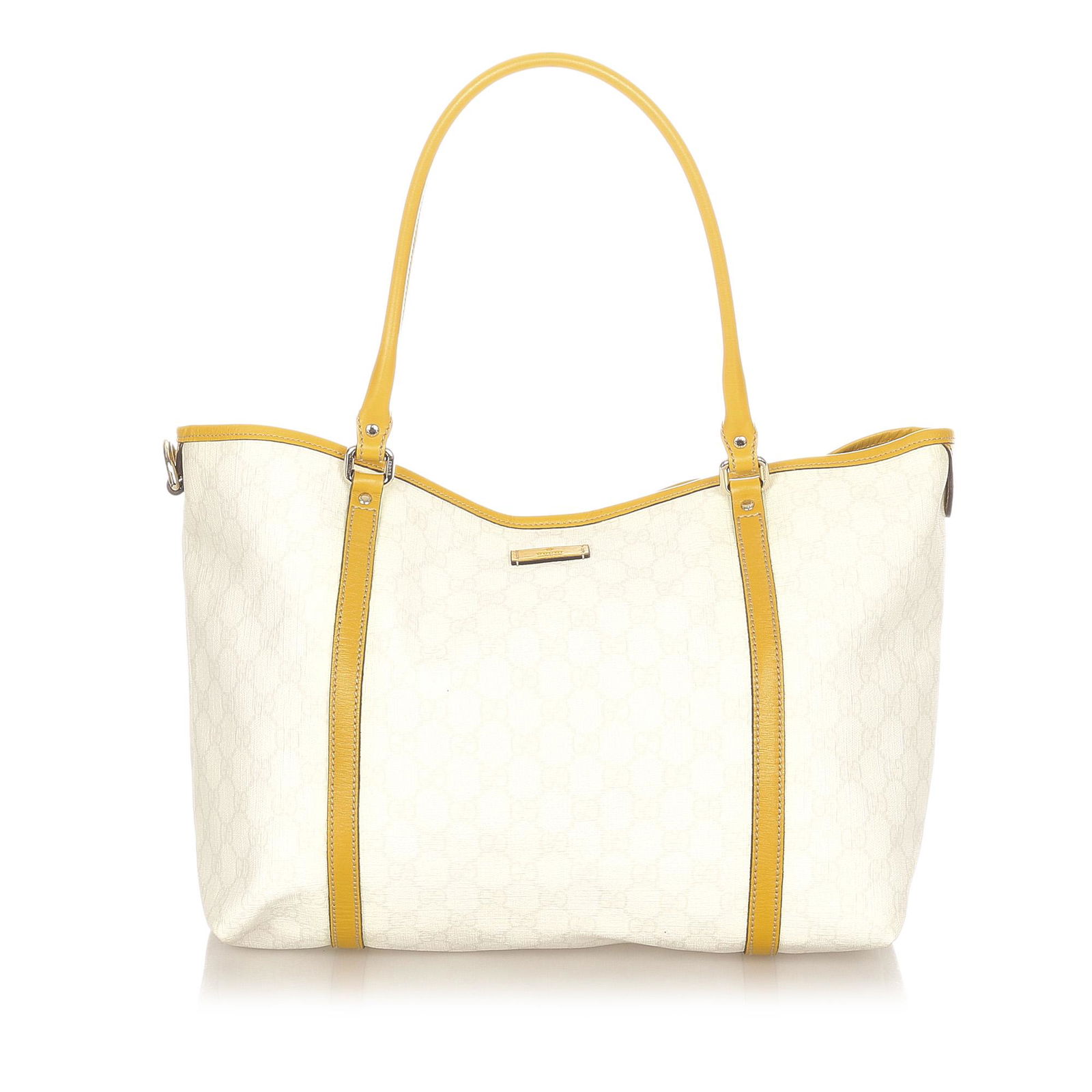 Gucci GG Supreme Joy Tote Bag: Gucci GG Supreme Joy Tote Bag The GG Supreme tote bag feature a coated canvas body with leather trim rolled leather straps an open top with a magnetic snap button closure and interior zip and slip poc