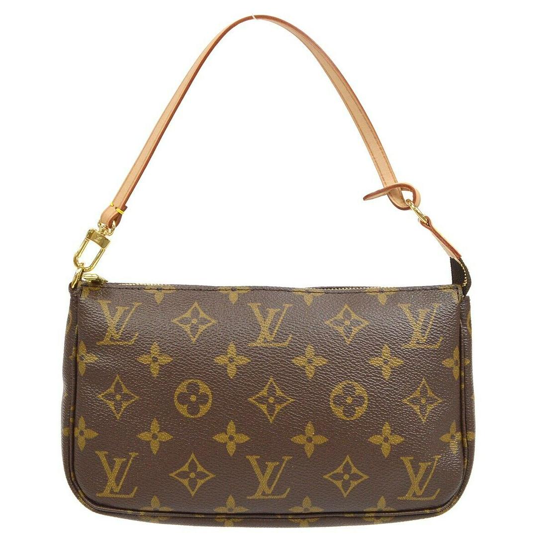 LOUIS VUITTON POCHETTE ACCESSOIRES HANDBAG PURSE MONOGRAM M51980 CA1024: LOUIS VUITTON POCHETTE ACCESSOIRES HANDBAG PURSE MONOGRAM M51980 CA1024 Bag Width: 8 in Pattern: Monogram Closure: Zip Bag Height: 5 in Size: Small Handle Style: Top Handle Handle Drop: 6 in Bag Depth