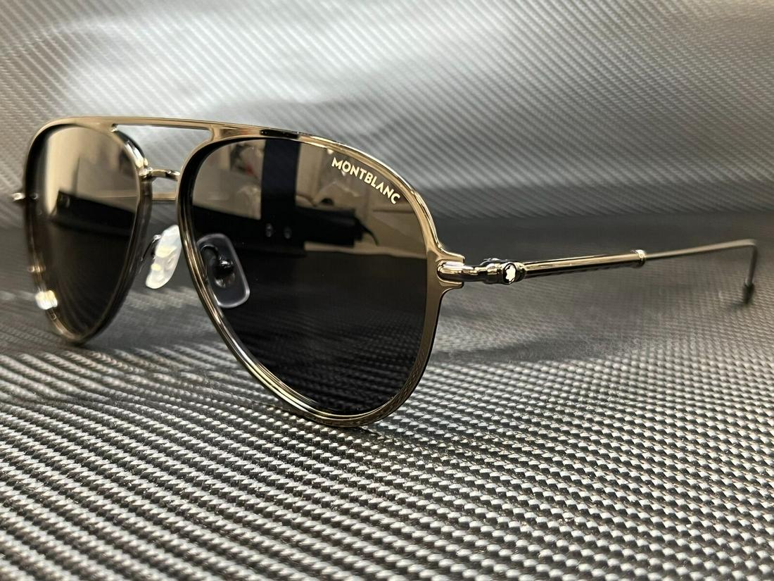 MONT BLANC MB0059S 001 Ruthenium Men's Aviators Sunglasses 59 mm: MONT BLANC MB0059S 001 Ruthenium Men's Aviators Sunglasses 59 mm Brand: Montblanc Type: Sunglasses Frame Color: Silver Style: Aviator Lens Color: Gray Theme: Metal Frame Material: Acetate Lens Materia