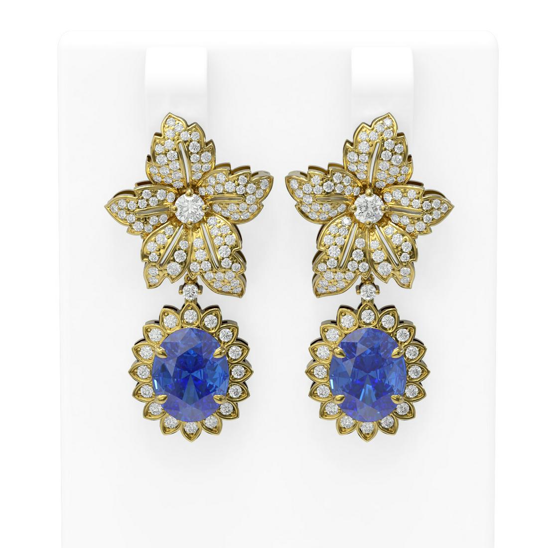 9.3 ctw Tanzanite & Diamond Earrings 18K Yellow Gold: 9.3 ctw Tanzanite & Diamond Earrings 18K Yellow Gold 9.3 ctw Tanzanite & Diamond Earrings 18K Yellow Gold Designer Brand Luxury Jewelrymade in the USA Suggested Retail Price: $19200 Item: Tanzanite St