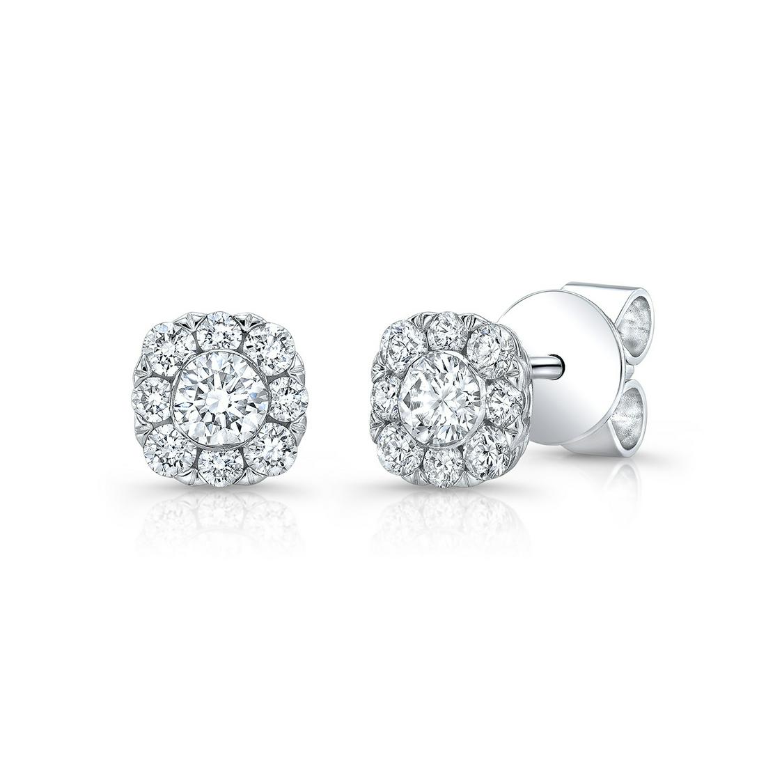 Diamond Cluster Cushion Stud Earrings In 14k White Gold: Diamond Cluster Cushion Stud Earrings In 14k White Gold Gorgeous Diamond Cluster Stud Earrings Feature 0.50ctw Of Round Brilliants Set In 14k White Gold 14k White Gold Coronet Cushion Earring With 18