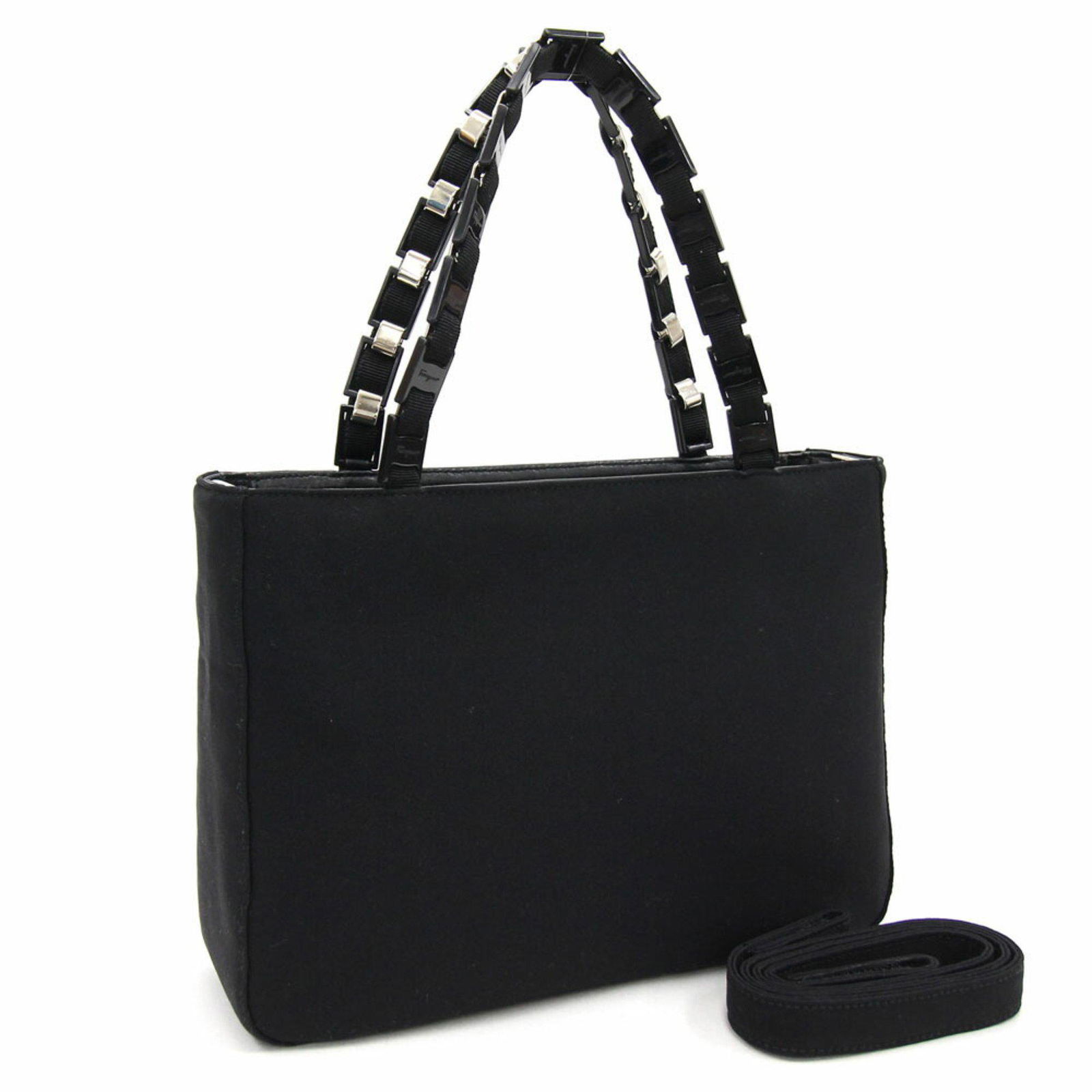 Salvatore Ferragamo Ferragamo 2WAY Handbag Vala 21 9324 Black Canvas Shoulder Women's Ribbon: Salvatore Ferragamo Ferragamo 2WAY Handbag Vala 21 9324 Black Canvas Shoulder Women's Ribbon Brand: Salvatore Ferragamo Line: Vara Type: Handbag Material: Canvas Canvas: Color: Black Gender: Women Siz