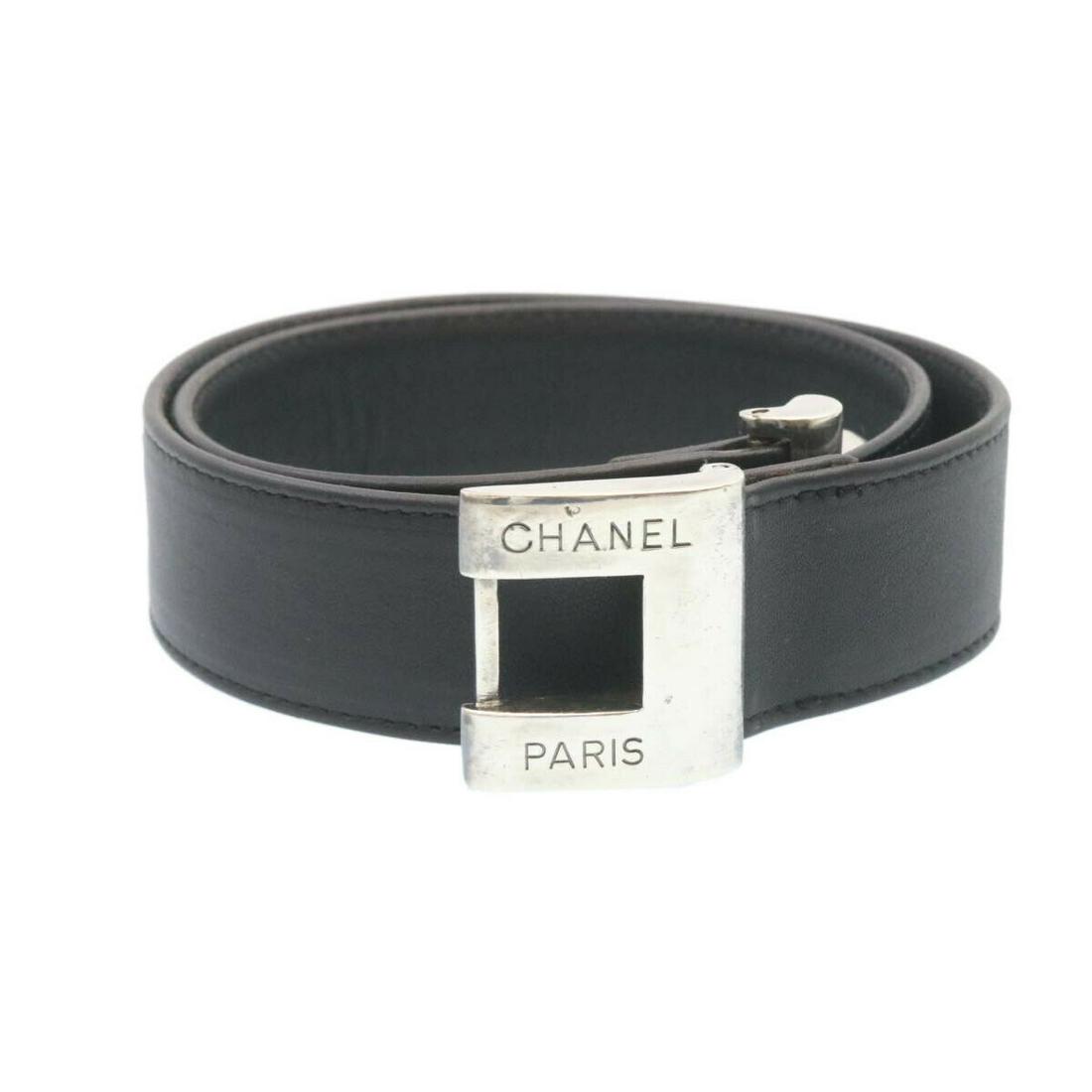 CHANEL Belt Leather Black Silver CC: CHANEL Belt Leather Black Silver CC Brand: CHANEL Style: Belt Material: Leather Color: Black\n / Silver Size: 26.8inches / 68cm(Approx) Bag Length: 1.2inch(Approx) / 3cm(Approx) Country Of Manufacture