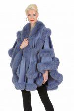 Lavender Cashmere Cape - Empress Style: Lavender Cashmere Cape - Empress Style Revel in the gorgeous ripples of lavender blue fox cascading over smooth sumptuous cashmere in our newest color - Lavender Blue - this lovely pastel colored cape
