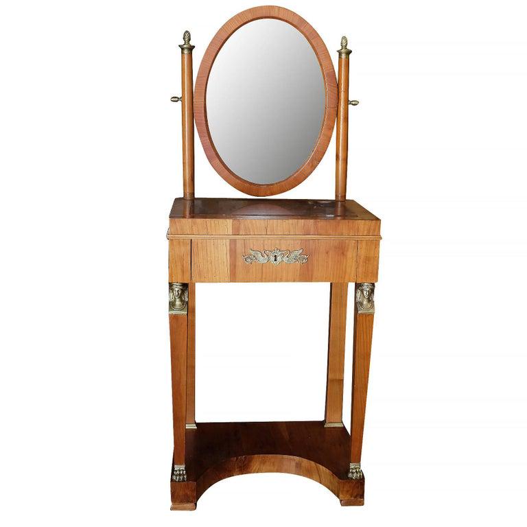 Period French Charles X Style Dressing Table or Vanity with Mirror: Period French Charles X Style Dressing Table or Vanity with Mirror Dimensions: Height: 49 in. (124.46 cm) Dimensions: Width: 19 in. (48.26 cm) Dimensions: Depth: 13 in. (33.02 cm) Style: Charles X (In