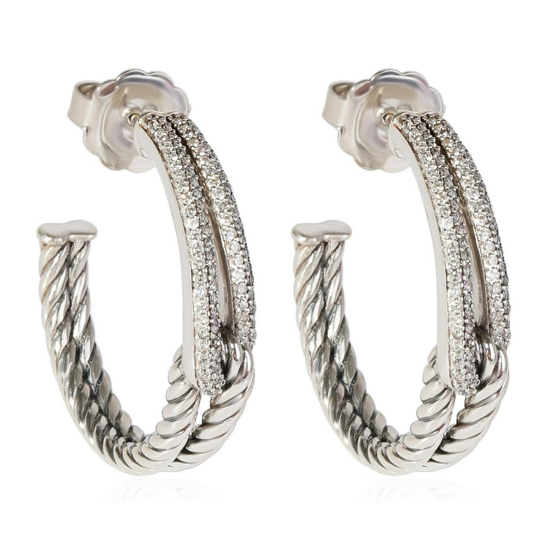 David Yurman Single Loop Labyrinth Diamond Earrings in Sterling Silver 0.43 CTW: David Yurman Single Loop Labyrinth Diamond Earrings in Sterling Silver 0.43 CTW Side Stone Shape: Round Brilliant Side Stone Type: Diamond Side Stone Weight (Cts): 0.73 Side Stone Color: GHI Side Ston