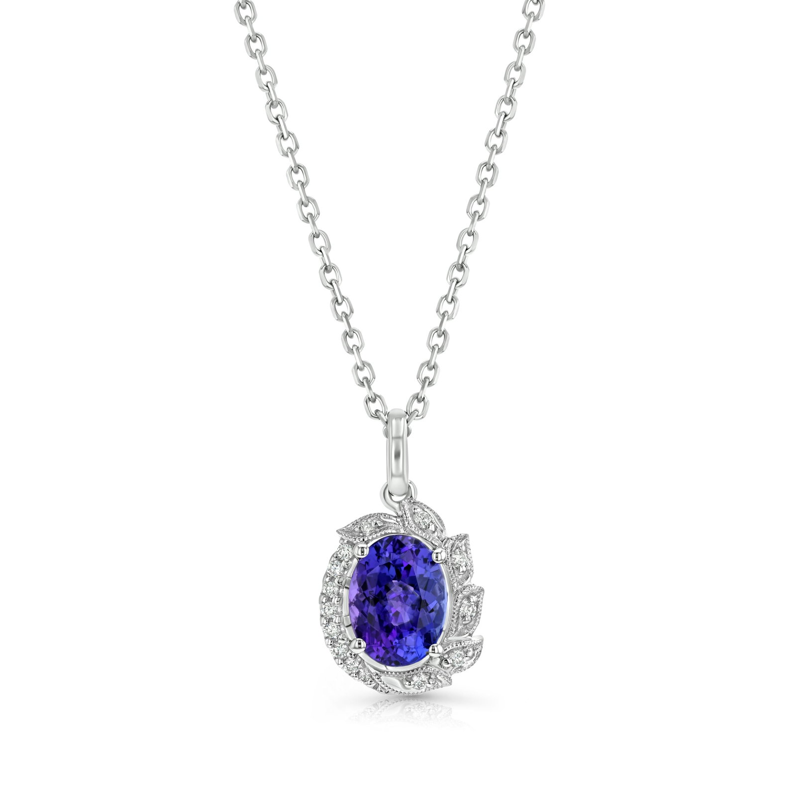 Diamond 1/2ctw & Tanzanite Pendant With 16-18 Chain Set In 14k White Gold: Diamond 1/2ctw & Tanzanite Pendant With 16-18 Chain Set In 14k White Gold Diamond 1/2ctw & Tanzanite Pendant With 16-18 Chain Set In 14k White Gold Diamond 1/2ctw & Tanzanite Pendant With 16-18 Chain 
