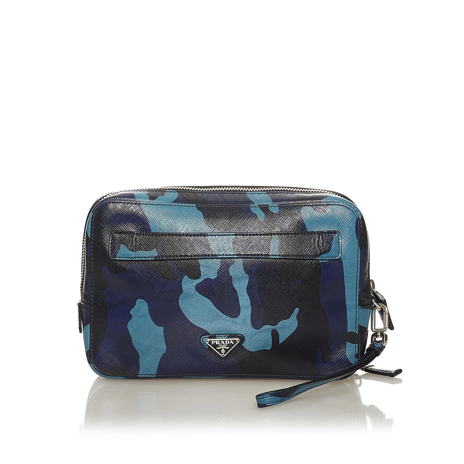 Prada Saffiano Camouflage Clutch Bag: Prada Saffiano Camouflage Clutch Bag This clutch bag features a camouflage leather body a top zip closure and an interior slip pocket. Brand: Prada Model: Saffiano Camouflage Clutch Bag Origin: Italy 