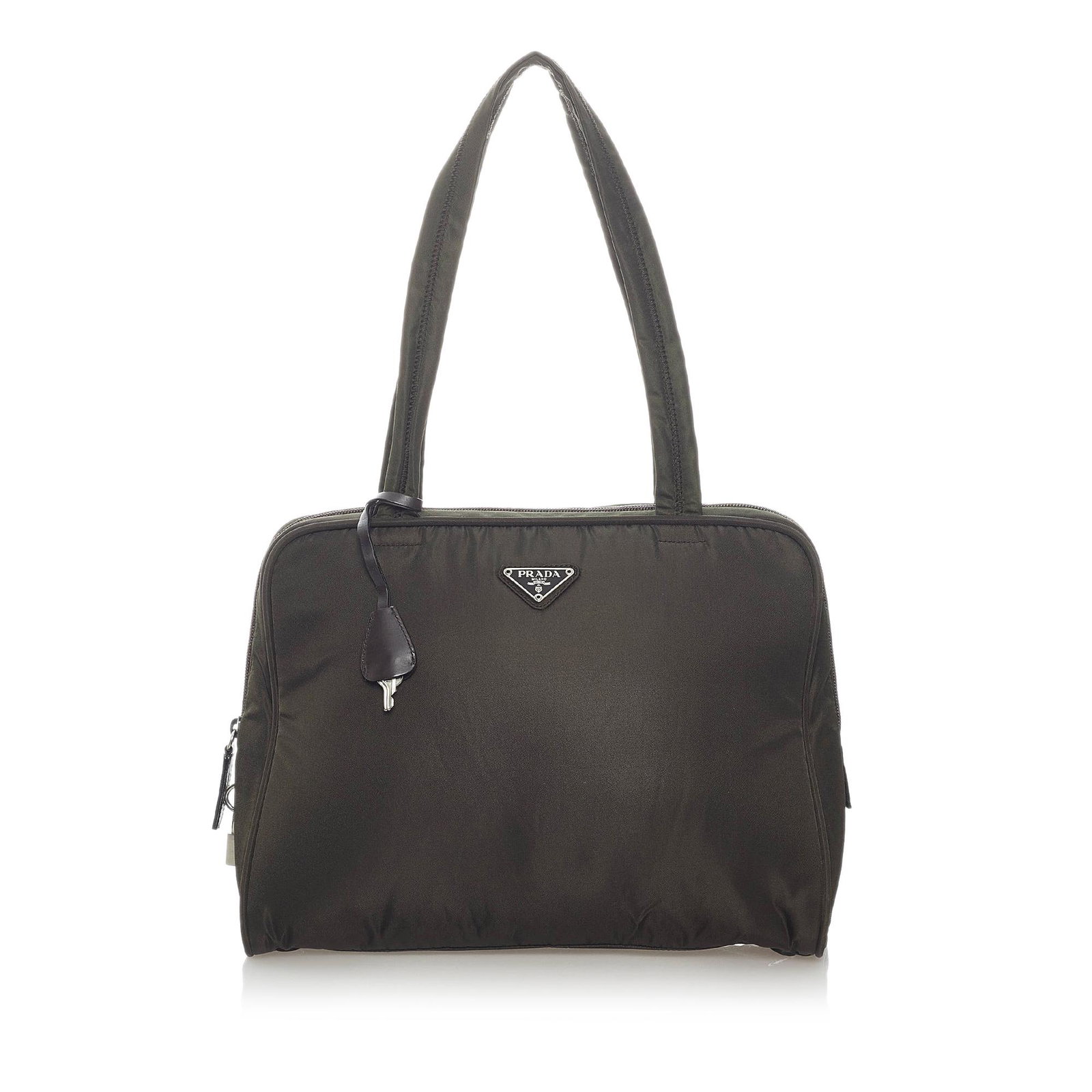 Prada Tessuto Shoulder Bag: Prada Tessuto Shoulder Bag This shoulder bag features a nylon body flat handles a top zip closure an interior zip compartment and an interior zip pocket. Brand: Prada Model: Tessuto Shoulder Bag Origi