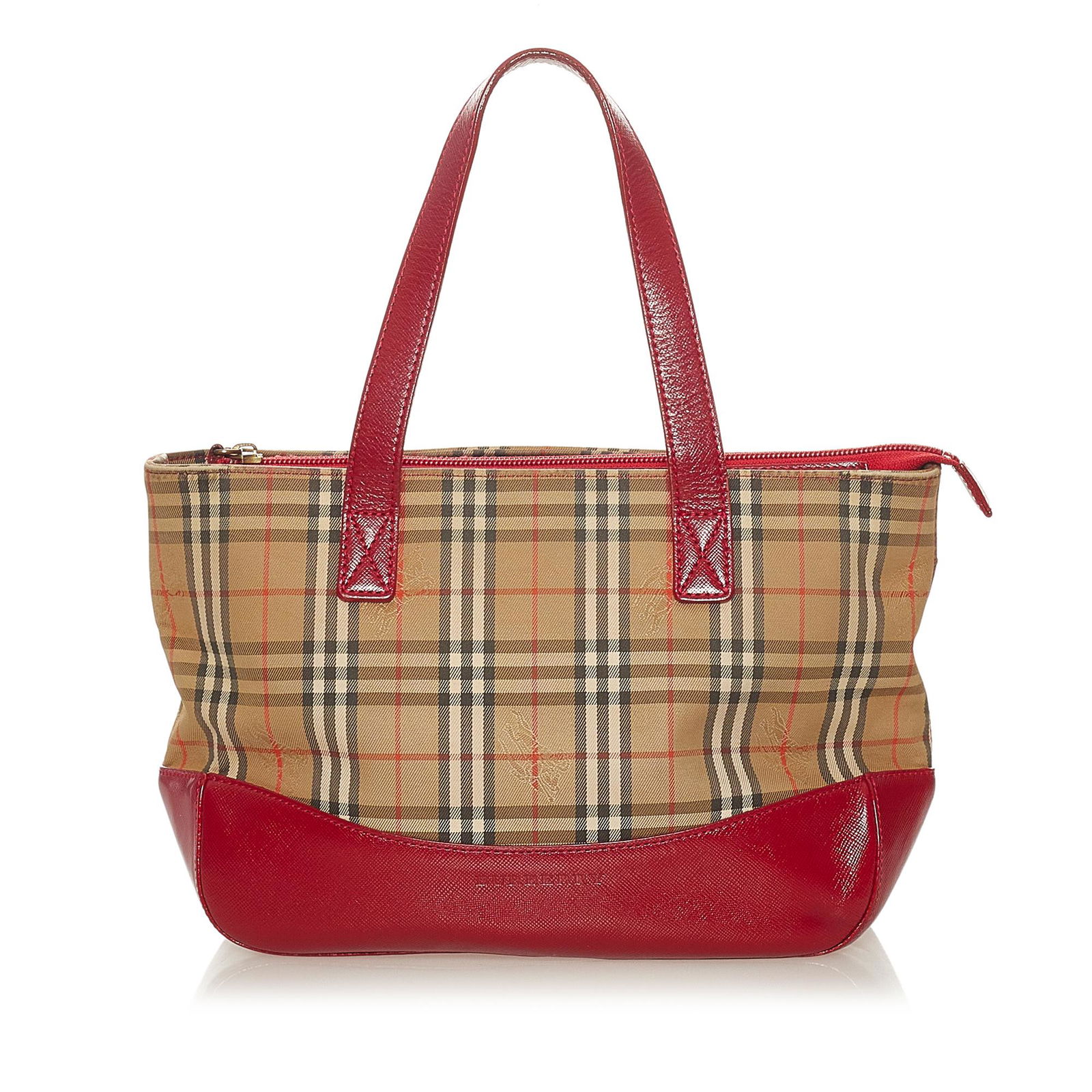 Burberry Haymarket Check Canvas Handbag: Burberry Haymarket Check Canvas Handbag This handbag features a canvas body with leather trim an exterior slip pocket flat leather handles a top zip closure and interior zip and slip pockets. Brand: B