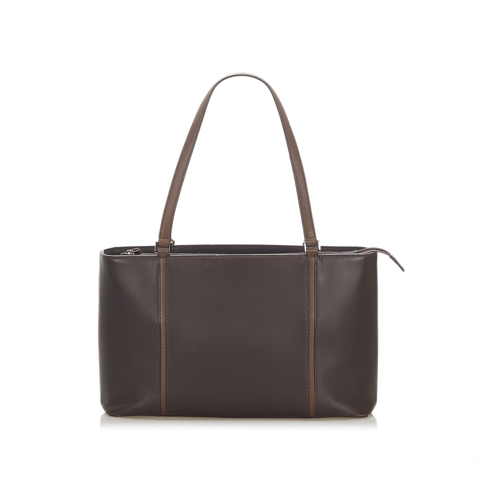 Burberry Leather Shoulder Bag: Burberry Leather Shoulder Bag This shoulder bag features a leather body flat leather straps a top zip closure and interior zip and slip pockets. Brand: Burberry Model: Leather Shoulder Bag Origin: Uni