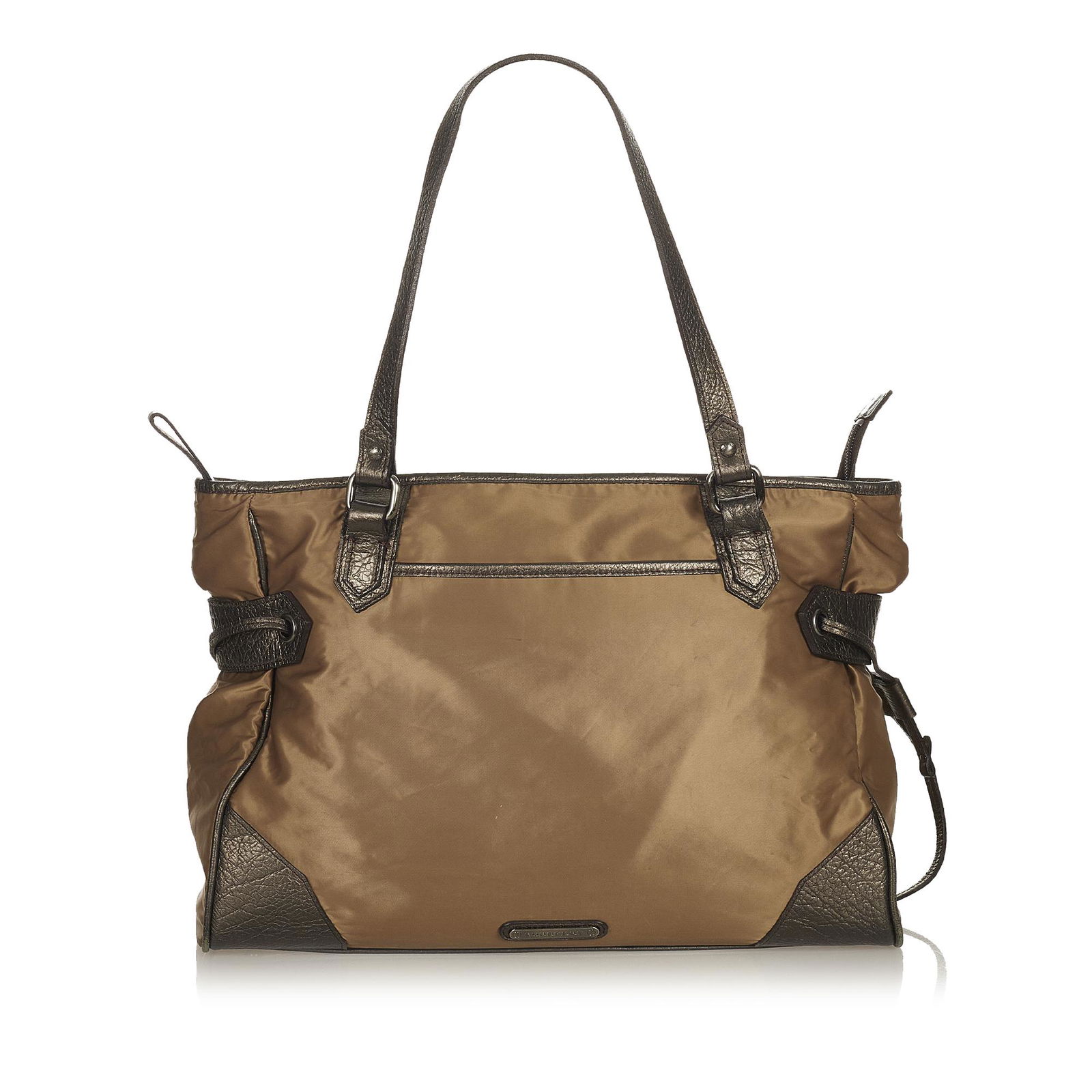 Burberry Nylon Tote Bag: Burberry Nylon Tote Bag This tote bag features a nylon body with leather trim an exterior front slip pocket flat leather straps a top zip closure and interior zip and slip pockets. Brand: Burberry Mod