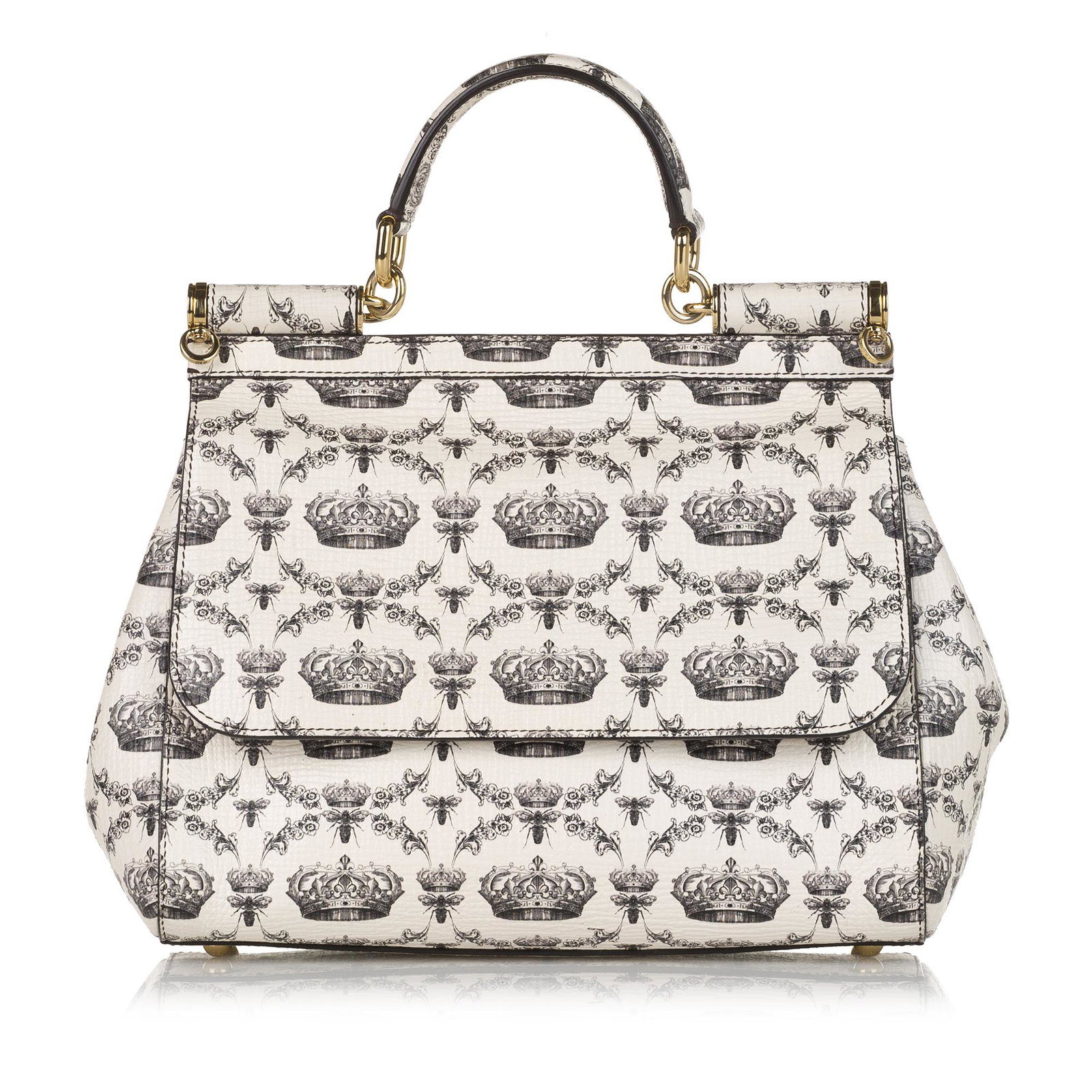 Dolce&Gabbana Miss Sicily Printed Leather Satchel: Dolce&Gabbana Miss Sicily Printed Leather Satchel The Miss Sicily features a printed leather body a flat leather top handle a detachable flat leather strap a front flap with a magnetic snap button