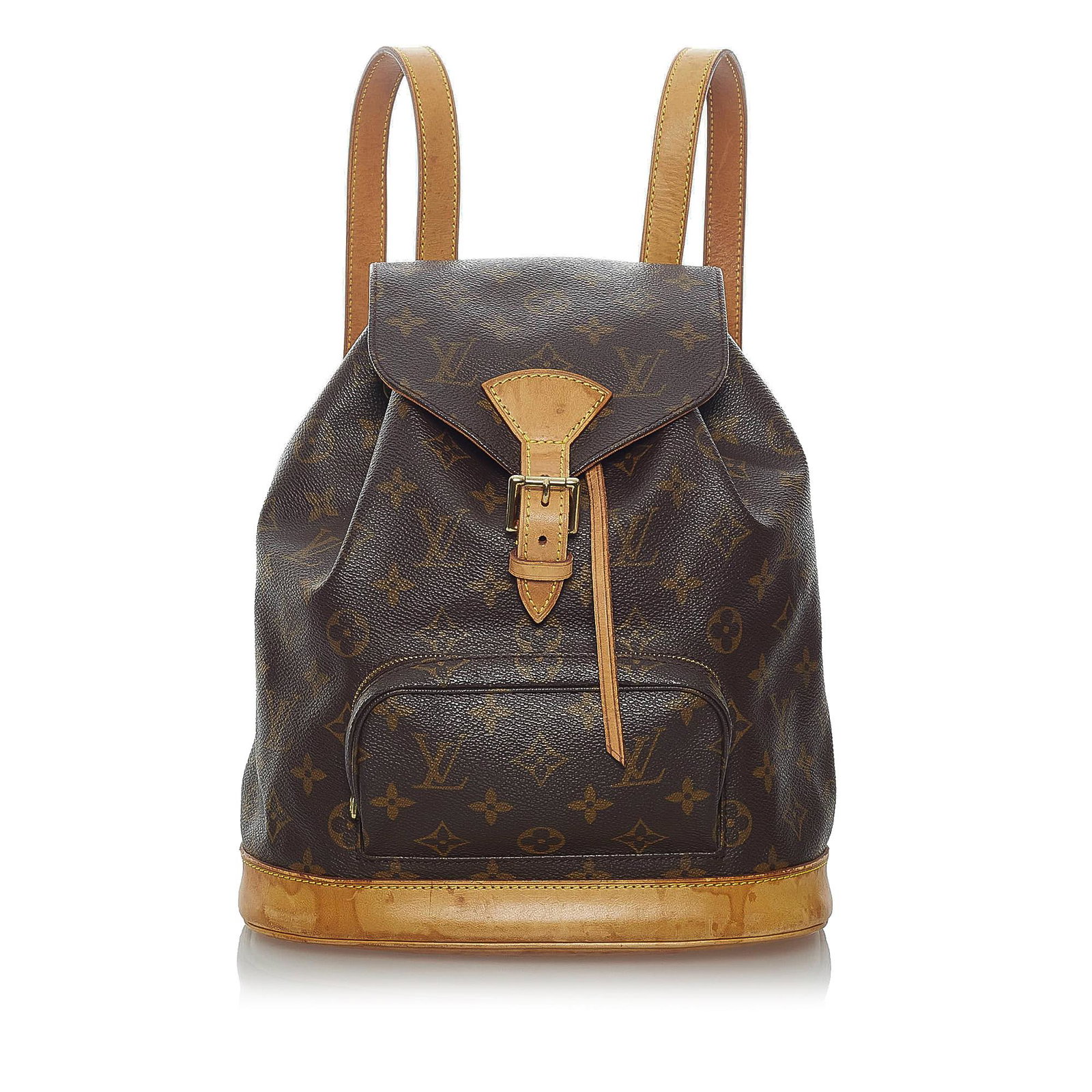 Louis Vuitton Monogram Montsouris MM: Louis Vuitton Monogram Montsouris MM The Montsouris MM features a monogram canvas body an exterior front zip pocket flat back straps a front flap with a belt buckle detail and a top drawstring closure
