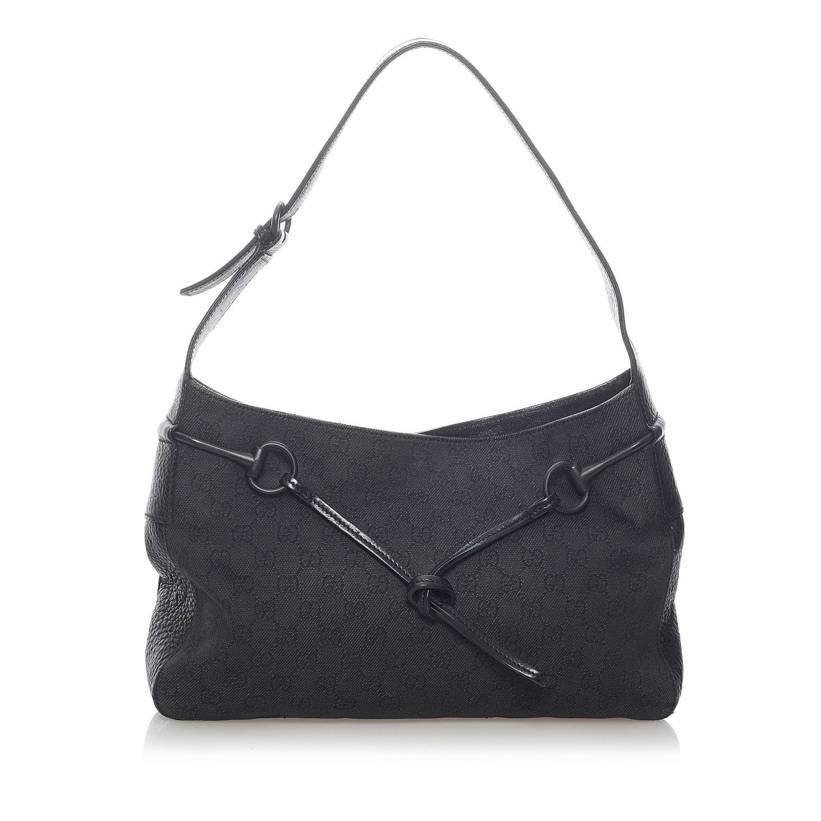 Gucci GG Canvas Horsebit Shoulder Bag: Gucci GG Canvas Horsebit Shoulder Bag This shoulder bag features a canvas body with leather trim a flat leather strap an open top with a magnetic closure and an interior zip pocket. Brand: Gucci Model