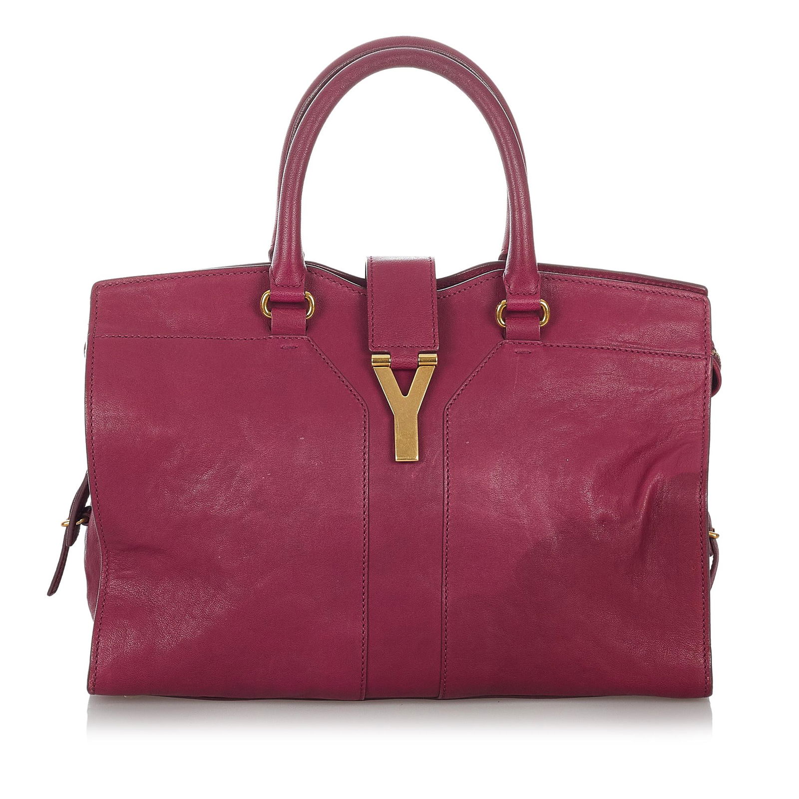 YSL Cabas Chyc Ligne Leather Handbag: YSL Cabas Chyc Ligne Leather Handbag The Cabas Chyc handbag features a leather body rolled leather handles a top strap with a gold-tone Y hardware a top zip closure and interior zip and slip pockets.