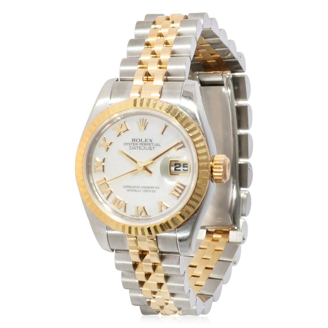 Rolex Datejust 179173 Women's Watch in Stainless Steel/Yellow Gold: Rolex Datejust 179173 Women's Watch in Stainless Steel/Yellow Gold Case Height (Mm): 11 Bezel Type: Fluted Case Size: 26 Crystal: Sapphire Clasp/Buckle Type: Flip Band Length (Inches): 6.50 Indices: R