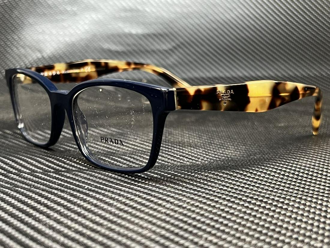 PRADA PR 18TV VIB1O1 Blue Rectangle Women's 53 mm Eyeglasses: PRADA PR 18TV VIB1O1 Blue Rectangle Women's 53 mm Eyeglasses Year Manufactured: 2020-2029 Bridge Width: 16 mm Brand: PRADA Frame Color: Blue Type: Eyeglasses Style: Rectangle Frame Material: Acetate F