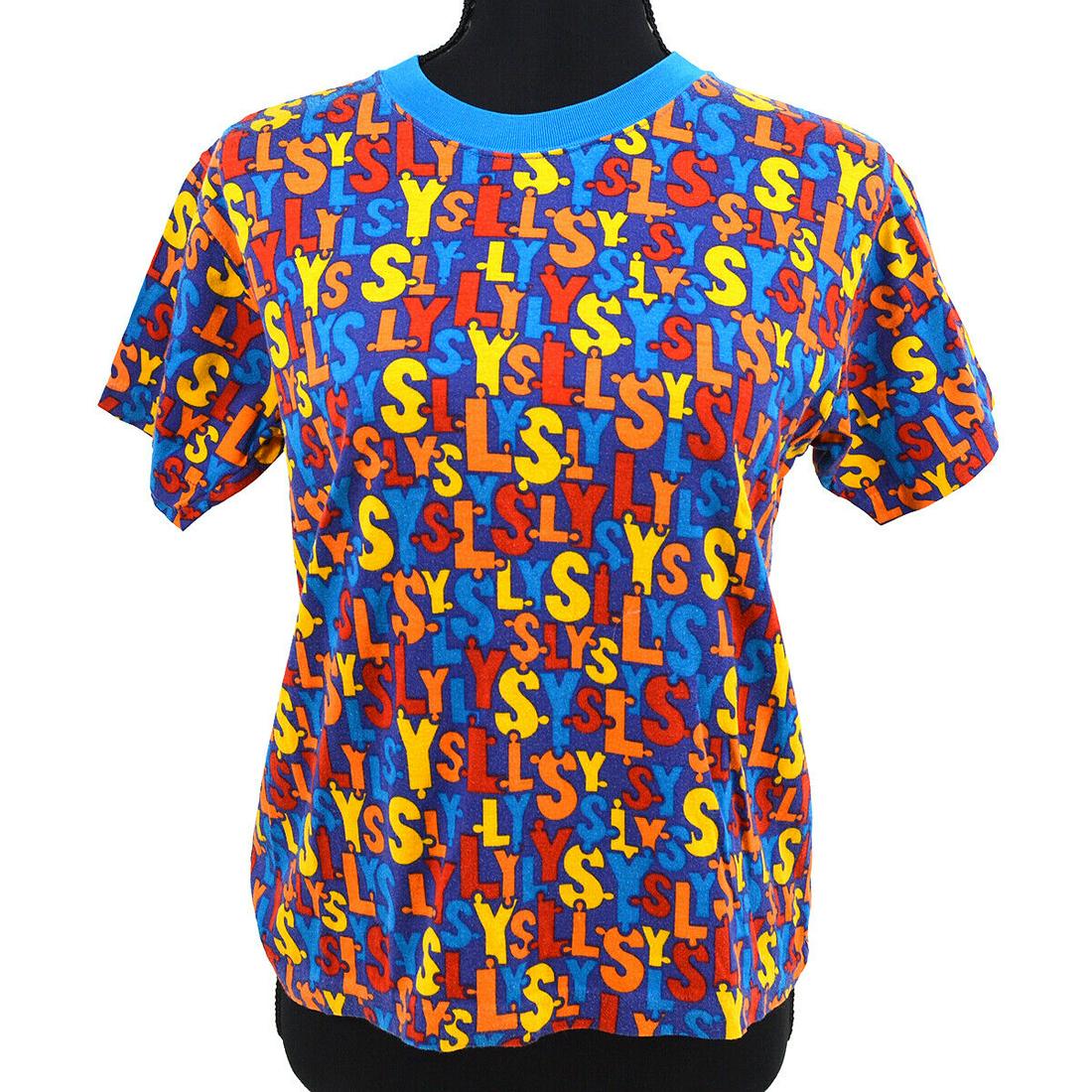 Yves Saint Laurent Logos Round Neck Short Sleeve Tops Blue #150 K227-038: Yves Saint Laurent Logos Round Neck Short Sleeve Tops Blue #150 K227-038 Size: 150 Accents: Logo Style: Basic Season: Summer Material: 100% Cotton Fit: Regular Type: T-Shirt Color: Blue Neckline: Roun