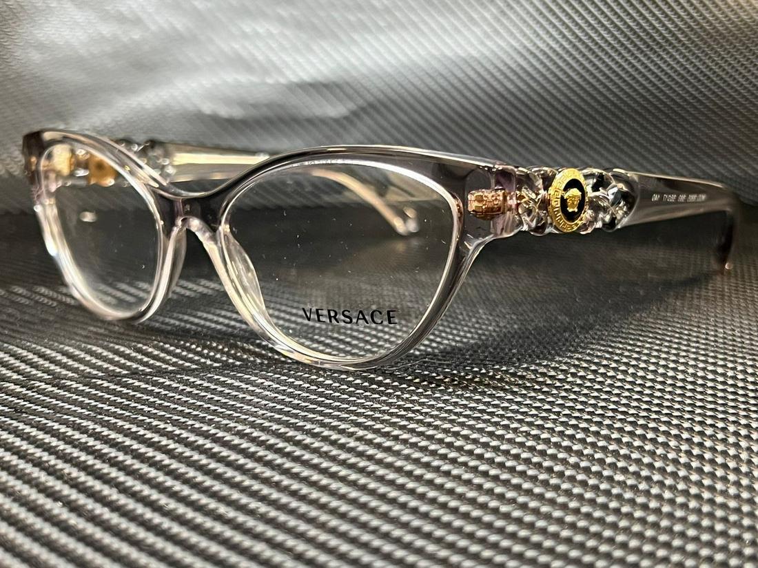 VERSACE VE3305 593 Transparent Grey Cat Eye 53 mm Women's Eyeglasses: VERSACE VE3305 593 Transparent Grey Cat Eye 53 mm Women's Eyeglasses Brand: Versace Frame Color: Gray Style: Cat Eye Type: Eyeglasses New The BIDHAUS Guarantee: All items in this auction are guarantee