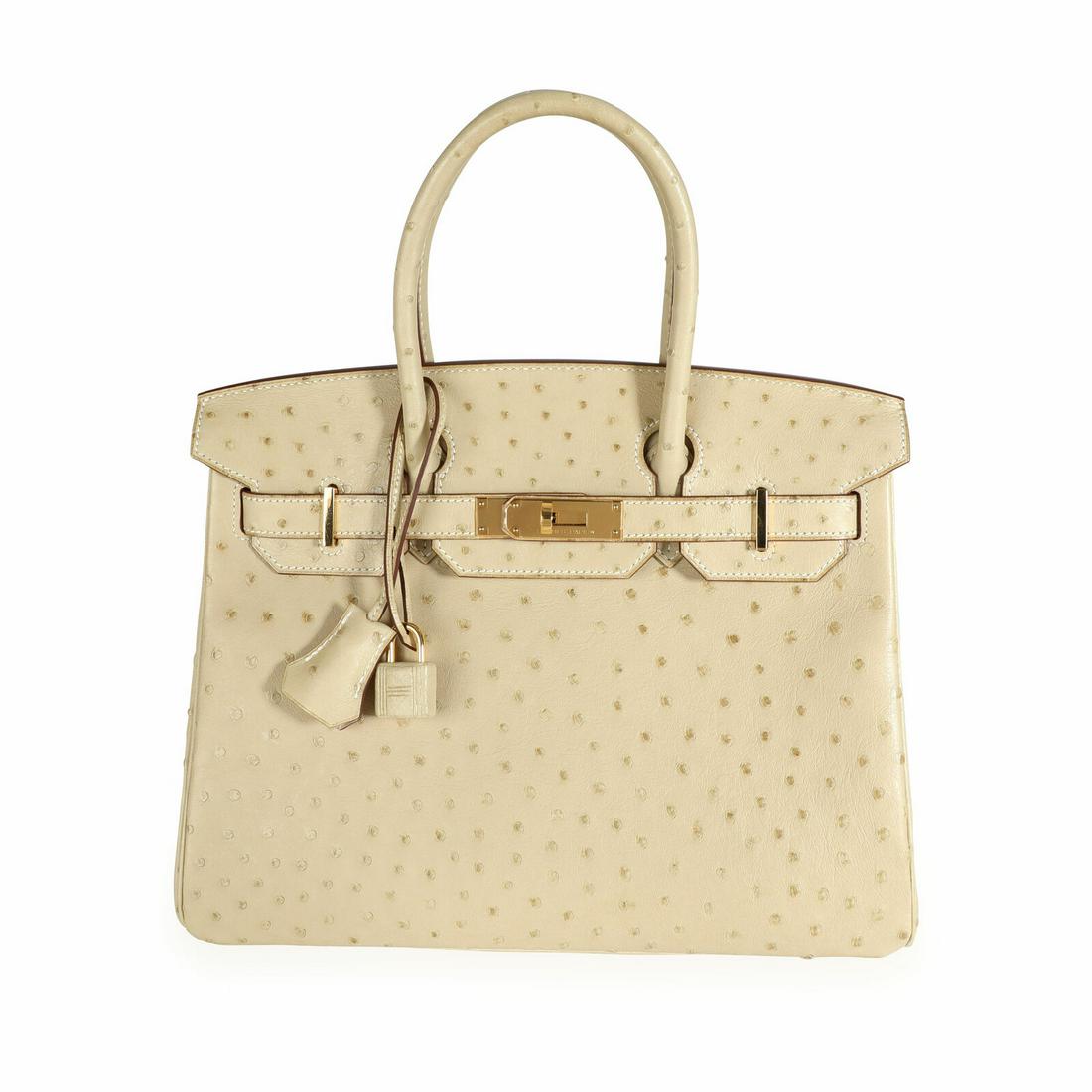 Hermes Parchemin Ostrich Birkin 30 GHW: Hermes Parchemin Ostrich Birkin 30 GHW Dimensions: 11.5 x 8.5 x 6 Handbag Accessories: Box;Clochette;Dustbag;Lock;Raincoat;Key;CITES Bag Length: 11.5 in Bag Depth: 6 in Bag Height: 8.5 in Style: Top H