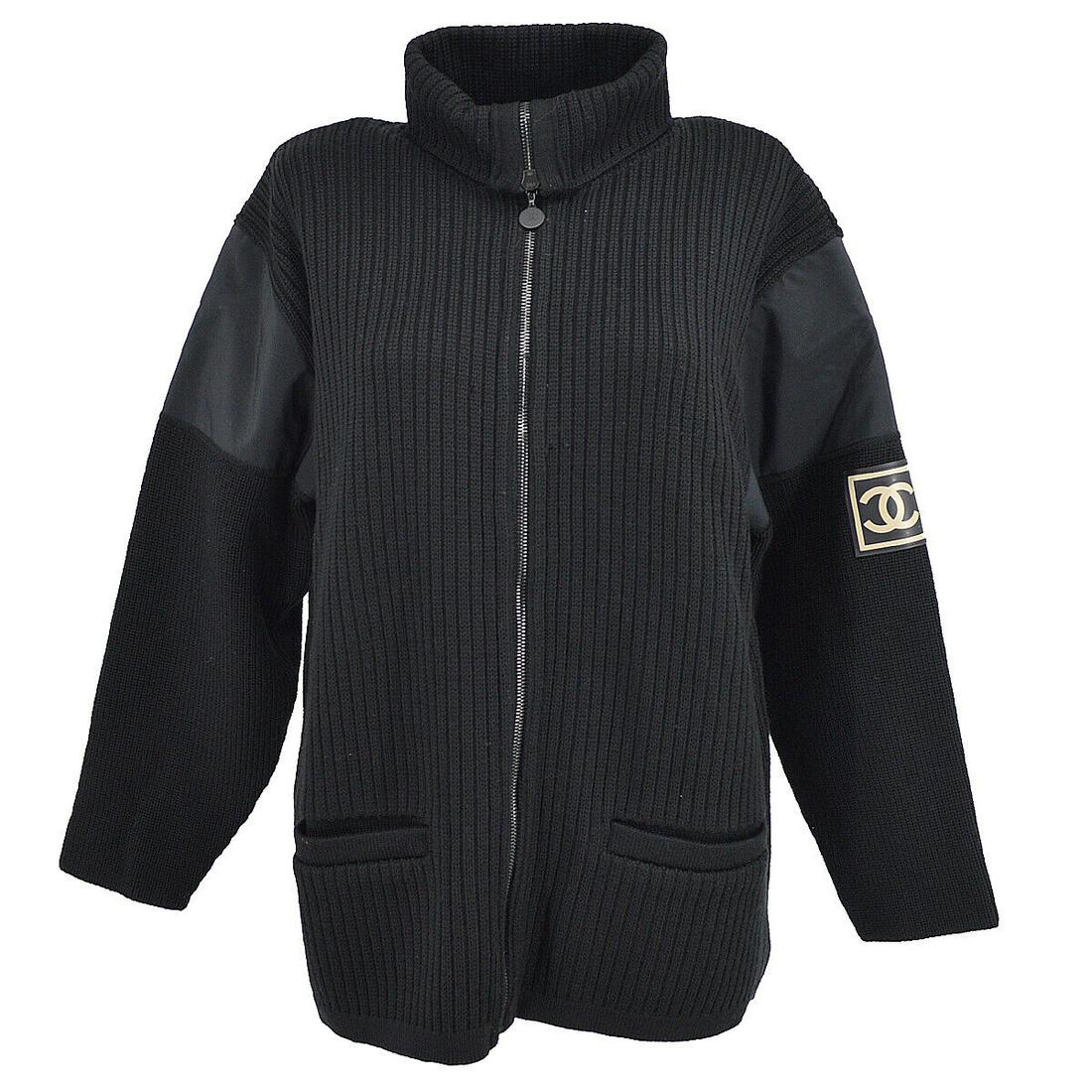 CHANEL 02A #46 CC Sports Line Zip-up Long Sleeve Jacket Black: CHANEL 02A #46 CC Sports Line Zip-up Long Sleeve Jacket Black Brand: CHANEL Size Type: Regular Type: Sweater Sleeve Length: Long Sleeve Neckline: Collared Size: 46 Color: Black Style: Full Zip Materia