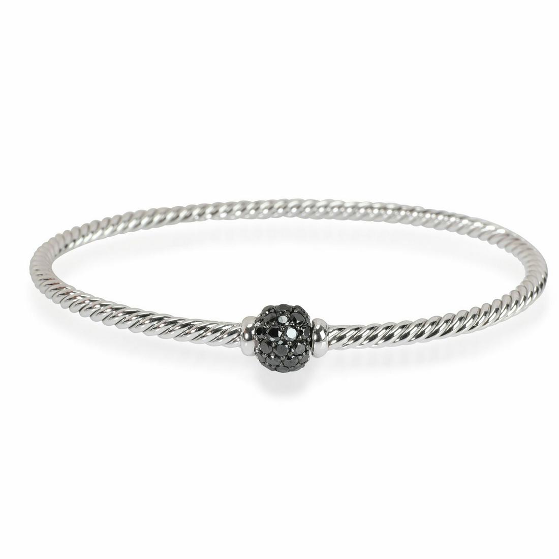 David Yurman Solari Diamond Bangle in 18kt White Gold 0.37 CTW: David Yurman Solari Diamond Bangle in 18kt White Gold 0.37 CTW Side Stone Shape: Round Item Length: 6 in Side Stone Type: Diamond Side Stone Weight (Cts): 0.37 Side Stone Color: Black Metal Purity: 18