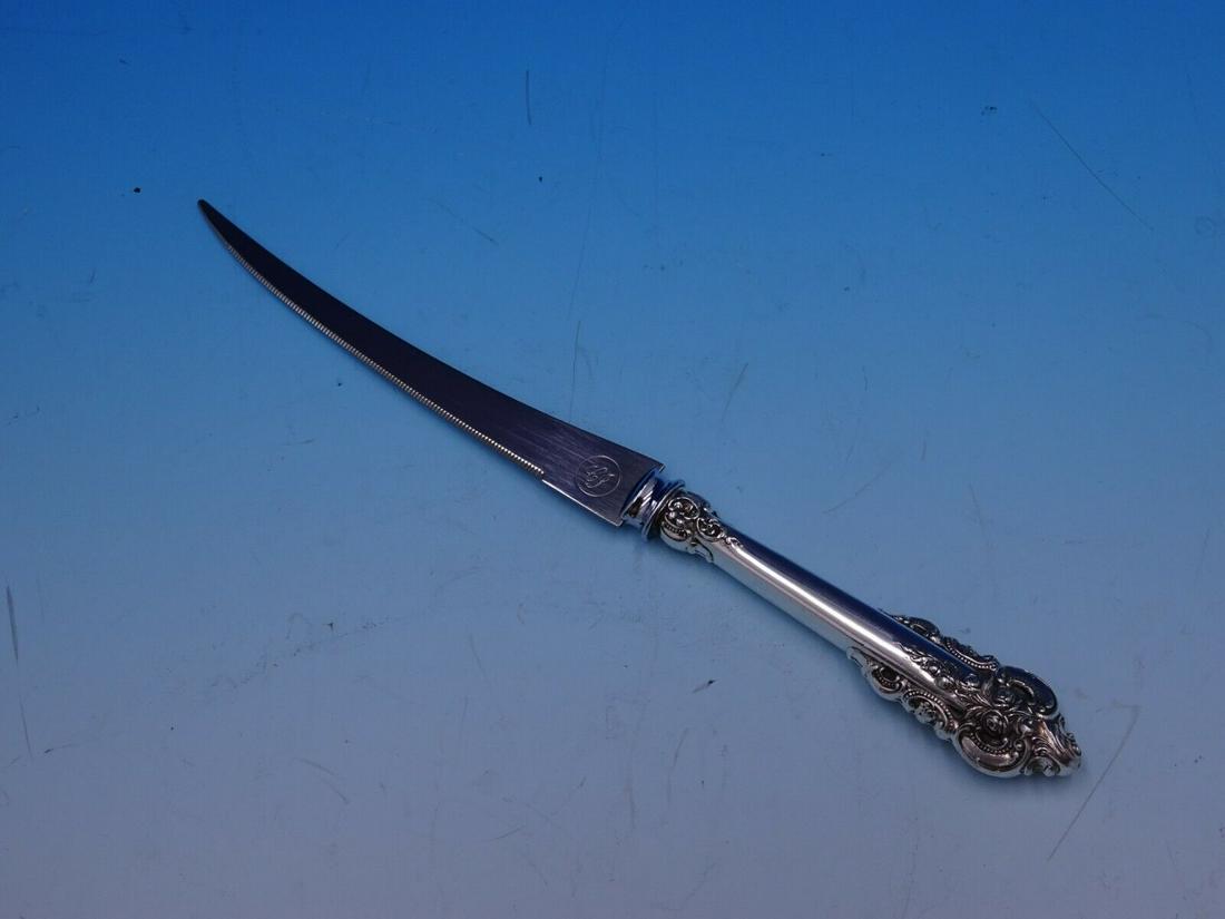 Grande Baroque by Wallace Sterling Silver Tomato Knife Serrated Custom 7 5/8": Grande Baroque by Wallace Sterling Silver Tomato Knife Serrated Custom 7 5/8" Maker: Wallace Featured Refinements: Grand Baroque Silverware Composition: Sterling Silver Age: Post-1940 Brand: Wallace P