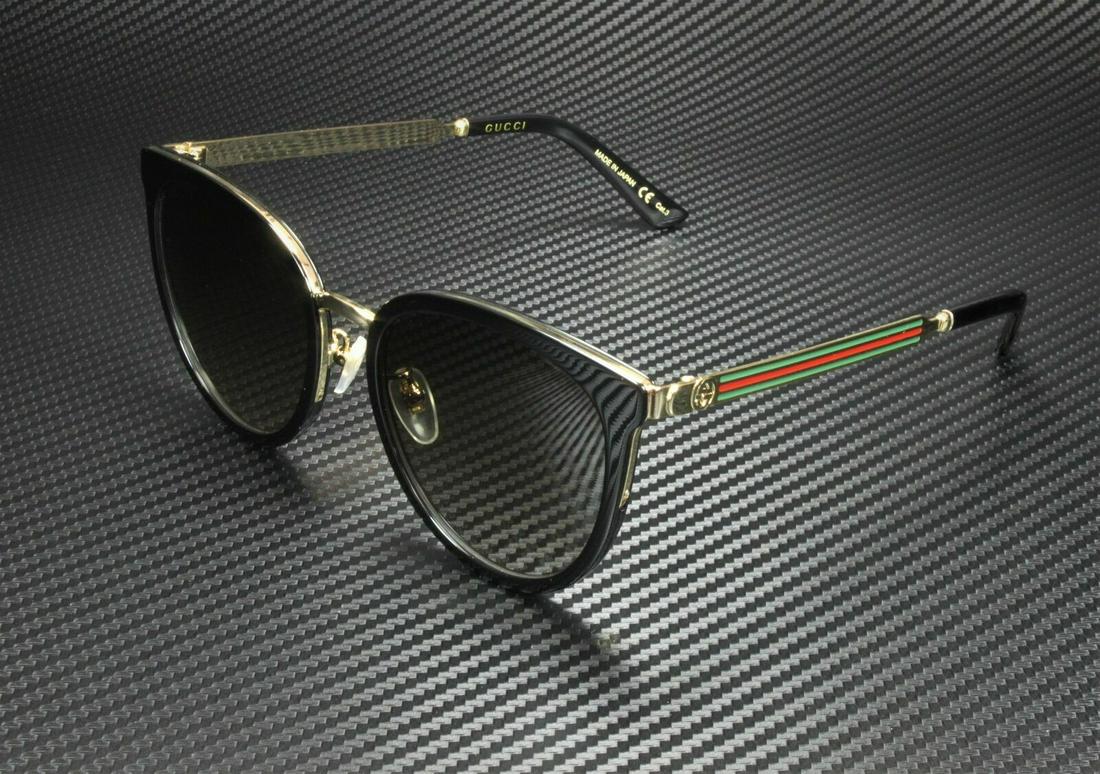 GUCCI GG0077SK 001 Round Oval Black Grey Gradient Women's Sunglasses 56 mm: GUCCI GG0077SK 001 Round Oval Black Grey Gradient Women's Sunglasses 56 mm Lens Material: Plastic Style: Cat Eye Temple Length: 140 mm Theme: Designer Lens Technology: Gradient Type: Sunglasses Vintag