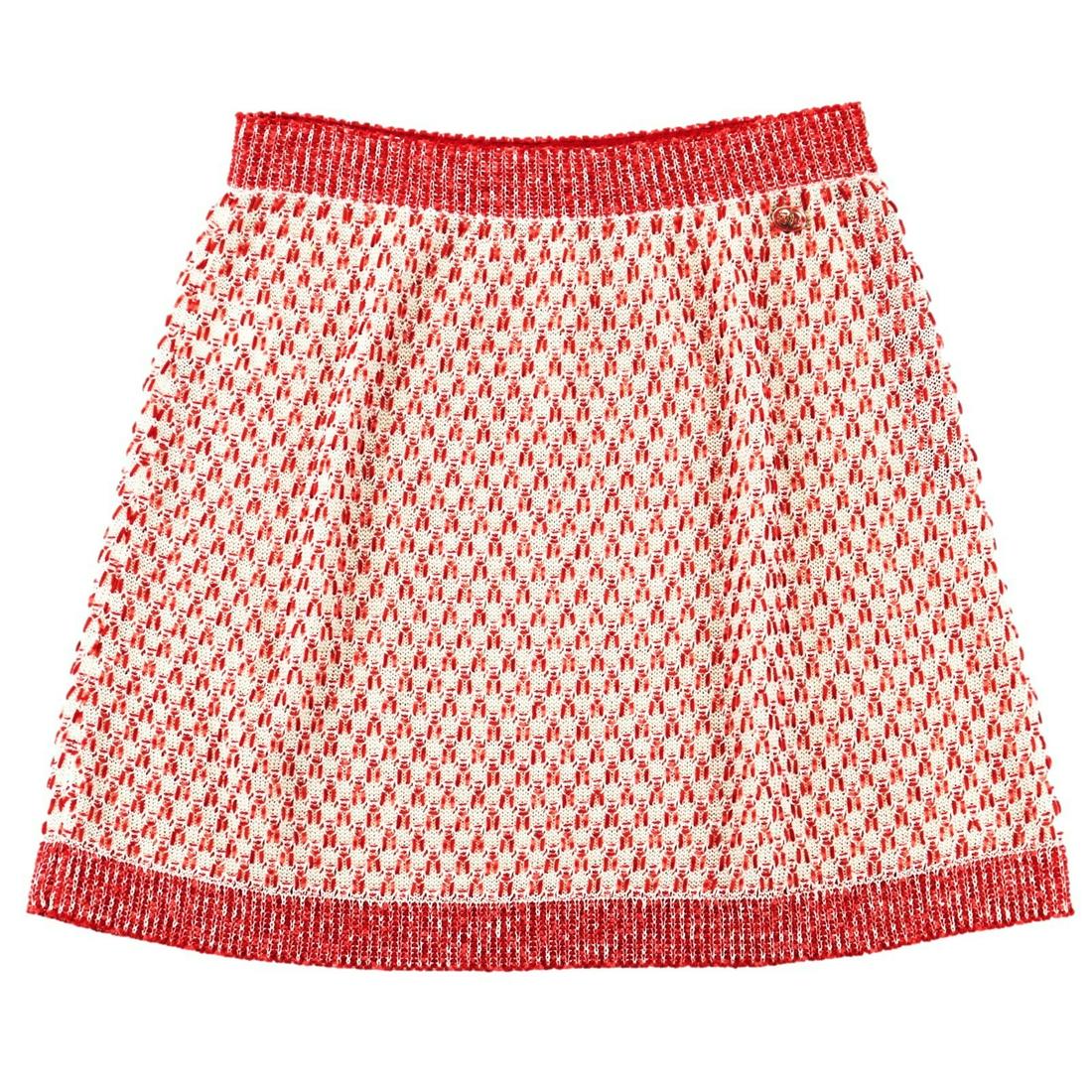 Chanel P56 Coco Mark Trapezoidal Skirt Women's Red White 36 Knit Silk x Cotton: Chanel P56 Coco Mark Trapezoidal Skirt Women's Red White 36 Knit Silk x Cotton Brand: Chanel Gender: Women Color: Red color White Wash: White Material: Silk65% Cotton35% Silk: 65% Cotton: 35% Total Le