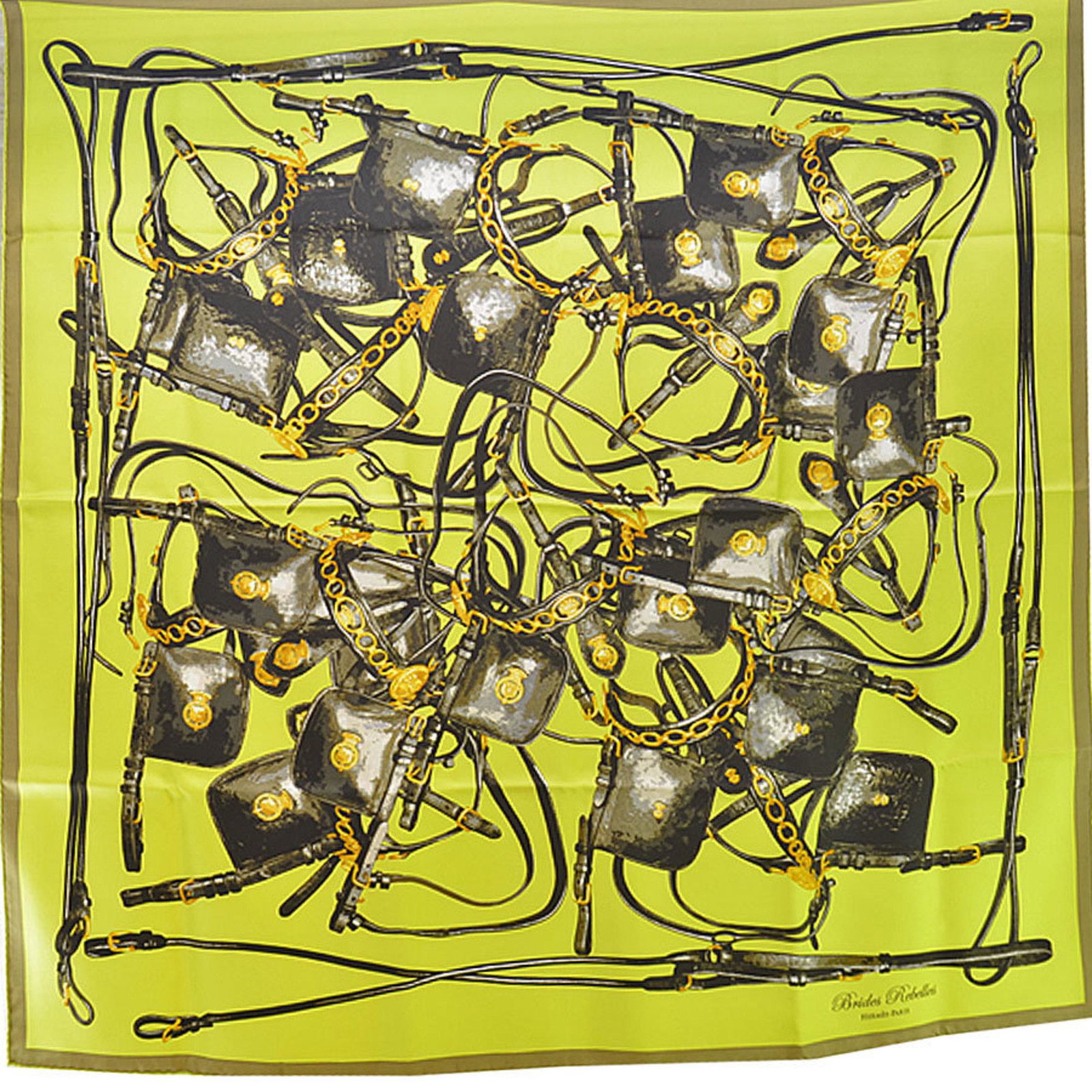 Hermes Scarf Carre 90 Brides Rebelles Harnesses Yellow Green Dark Brown Light 100% Silk Ladies: Hermes Scarf Carre 90 Brides Rebelles Harnesses Yellow Green Dark Brown Light 100% Silk Ladies Brand: Hermes Model: Brides Rebelles Harnesses Country of Origin: France Gender: Women Color: Dark brown