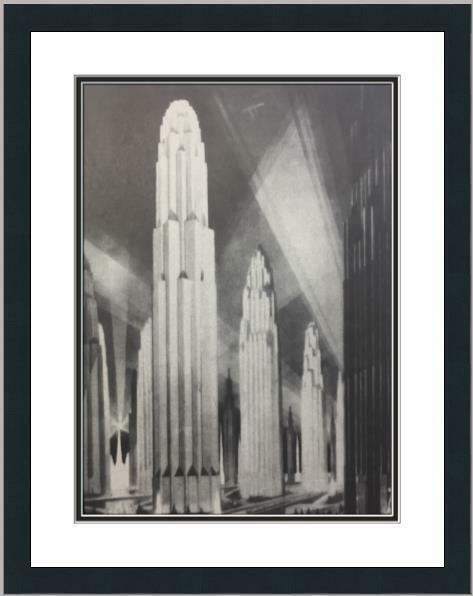 Hugh Ferriss - Verticals on Wide Avenues Custom Gallery Framed Print: Hugh Ferriss - Verticals on Wide Avenues Custom Gallery Framed Print Features: Framed Matted Region Of Origin: united states Item Width: 15 in Title: Verticals of Wide Avenues Production Technique: Li