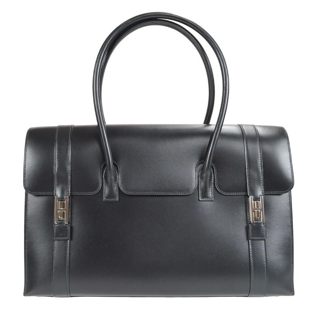 HERMES DRAG 2 37 Hand Bag Purse Black Box Calf France Vintage #D: HERMES DRAG 2 37 Hand Bag Purse Black Box Calf France Vintage #D Bag Width: 15 in Bag Height: 9 in Size: Large Handle Style: Double Handles Lining Material: Leather Year Manufactured: 2000-2009 Bag De