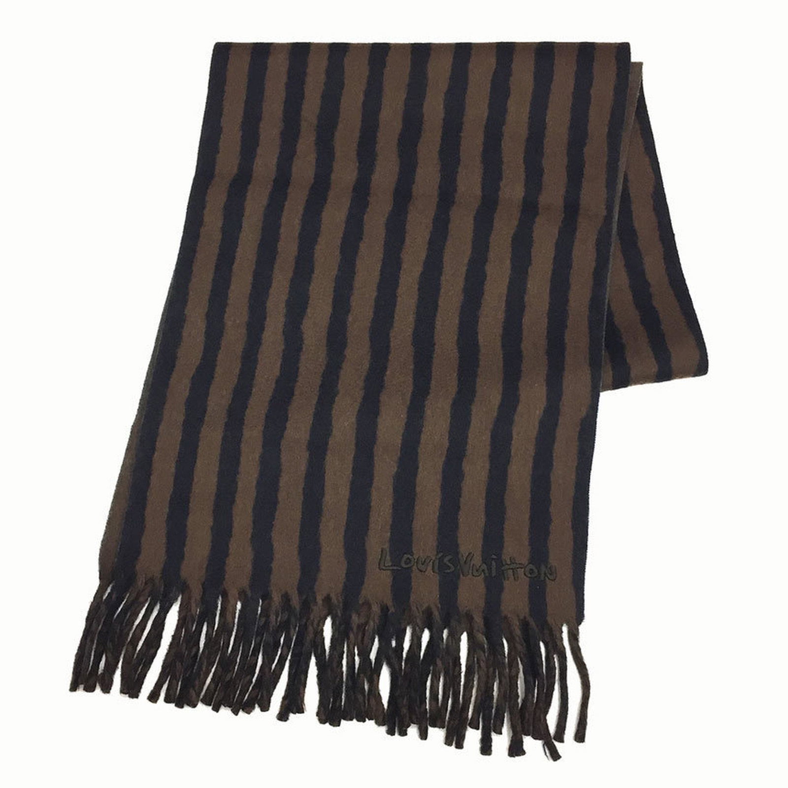 LOUIS VUITTON Louis Vuitton Escharp Sprouse Striped Muffler Cashmere Wool Navy x Brown Men's: LOUIS VUITTON Louis Vuitton Escharp Sprouse Striped Muffler Cashmere Wool Navy x Brown Men's Brand: Louis Vuitton Gender: Men Color: Brown Material: Cashmere80% Wool20% Cashmere: 80% Wool: 20% Size (L