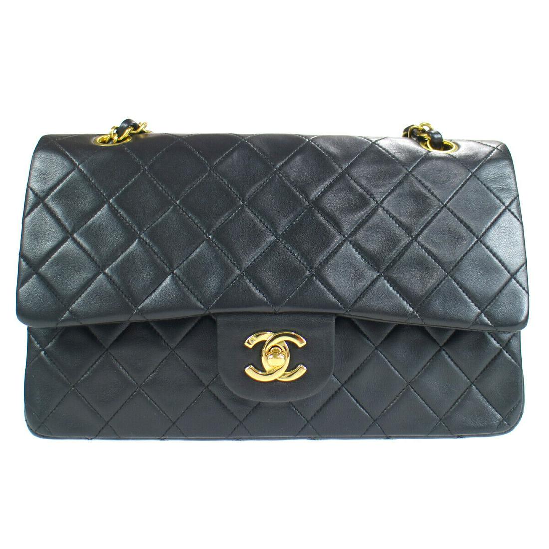 CHANEL Classic Double Flap Medium Shoulder Bag Black Lambskin 2870774: CHANEL Classic Double Flap Medium Shoulder Bag Black Lambskin 2870774 Size: Medium Accents: Quilted Model: Chain Shoulder Bag Style: Shoulder Bag Handle Style: Shoulder Strap Bag Height: 6.3 Exterior