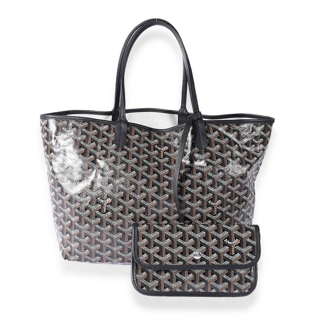 Goyard Black Goyardine Saint Louis PM: Goyard Black Goyardine Saint Louis PM Dimensions: 18 x 11 x 5.5 Handbag Accessories: Dustbag, Pochette, Care Booklet, Felt Protector Bag Length: 18 in Bag Depth: 5.5 in Bag Height: 11 in Style: Should